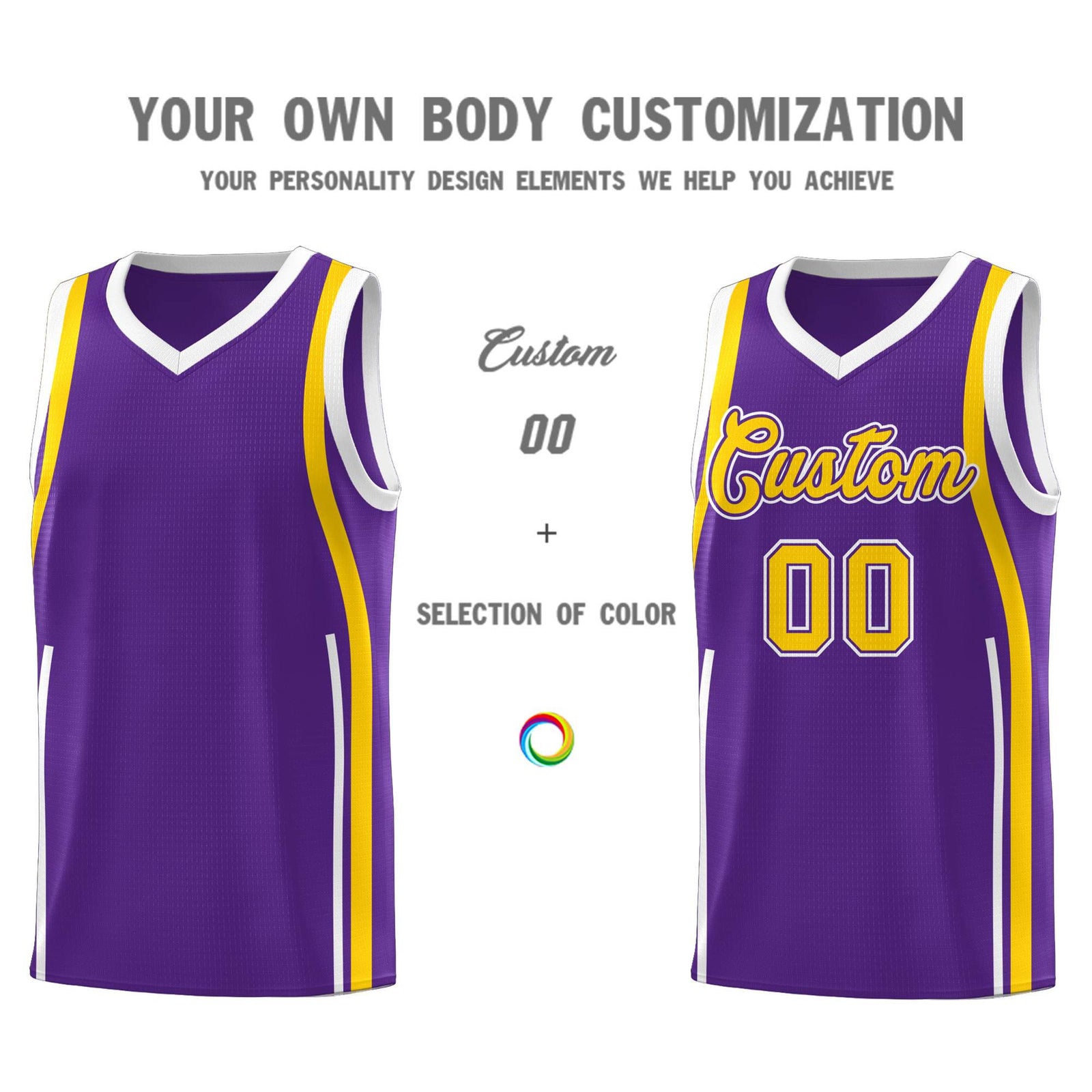 Custom Purple Gold AND White Basketball Jersey