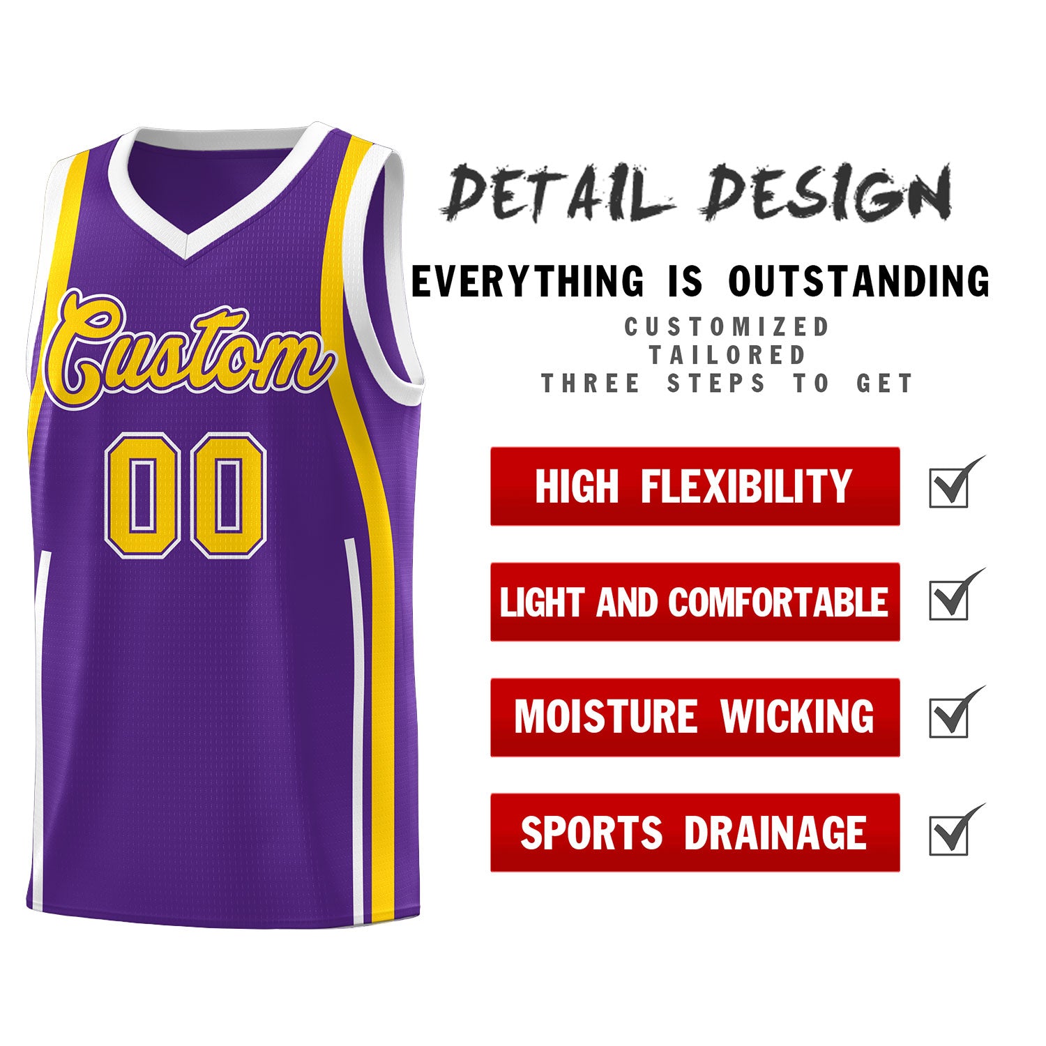 Custom Purple Gold AND White Basketball Jersey