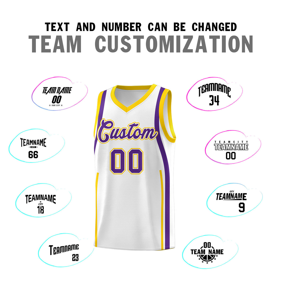 Custom White Gold AND Purple Basketball Jersey