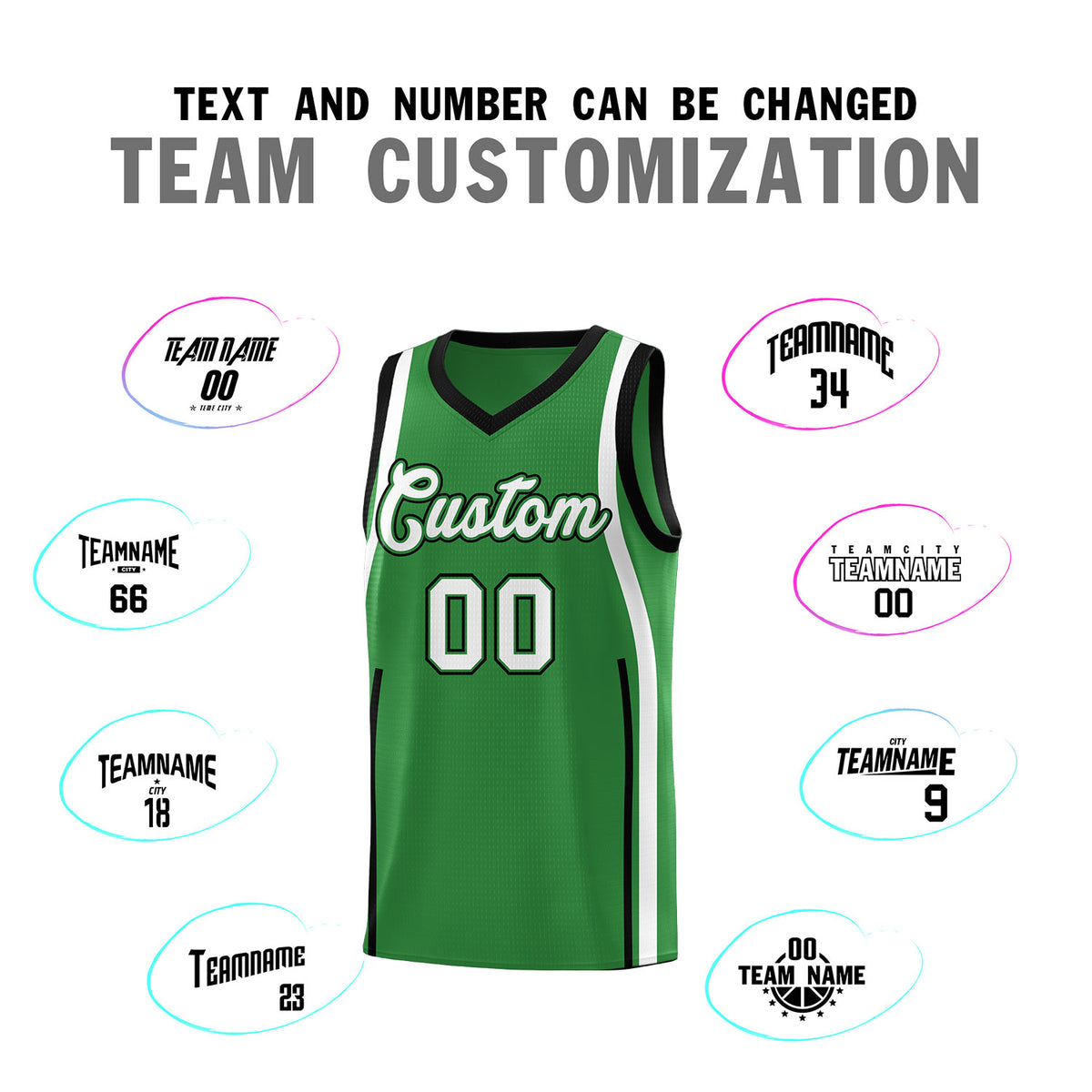 Custom Kelly Green Black AND White Basketball Jersey