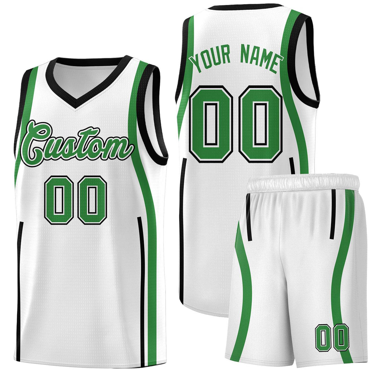 Custom White Kelly Green AND White Basketball Jersey