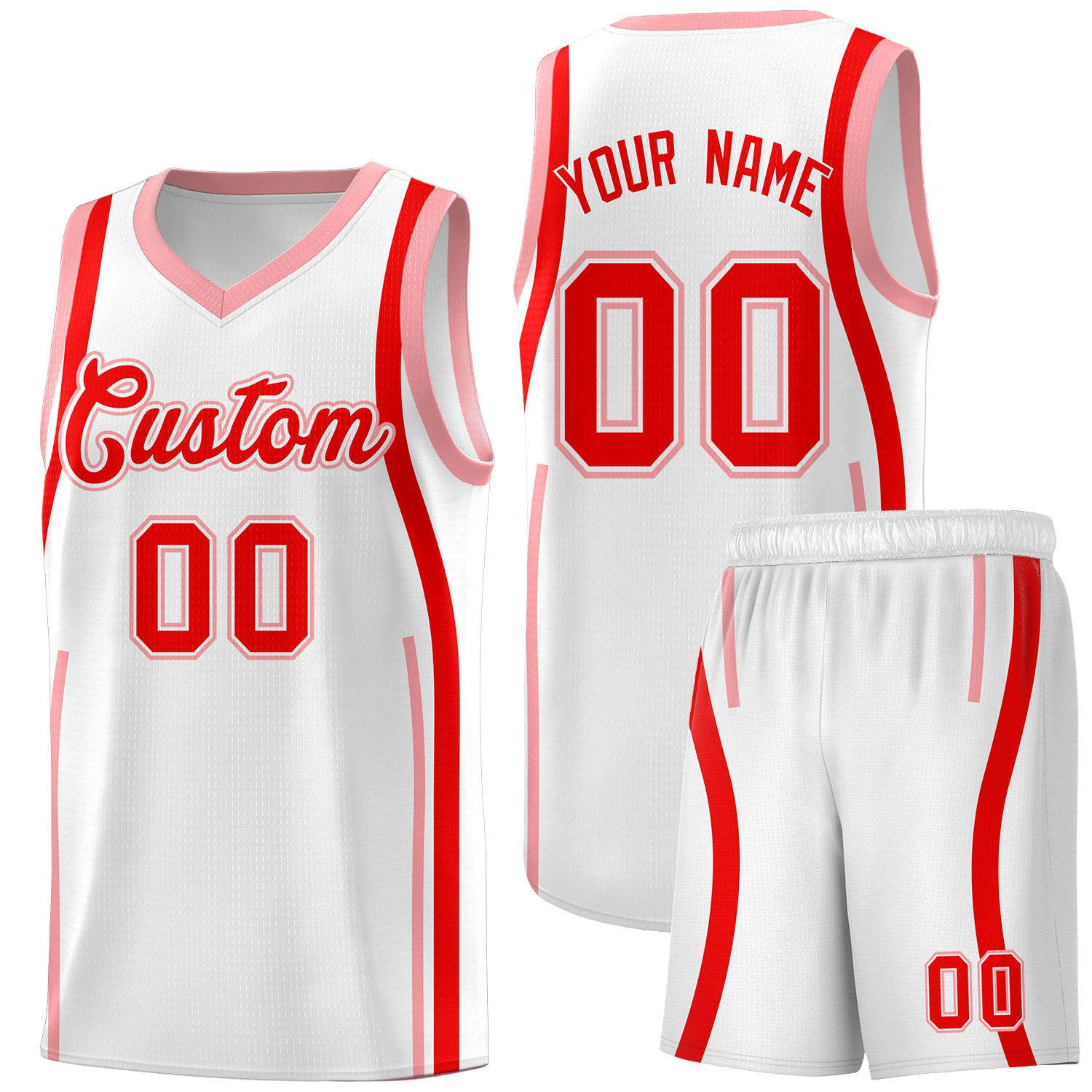 Custom White Light Red AND Light Pink Basketball Jersey