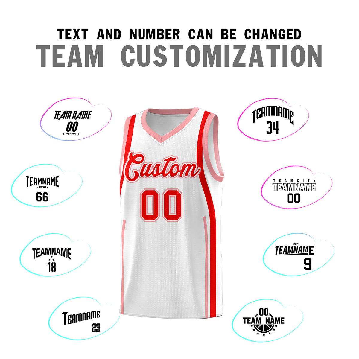 Custom White Light Red AND Light Pink Basketball Jersey