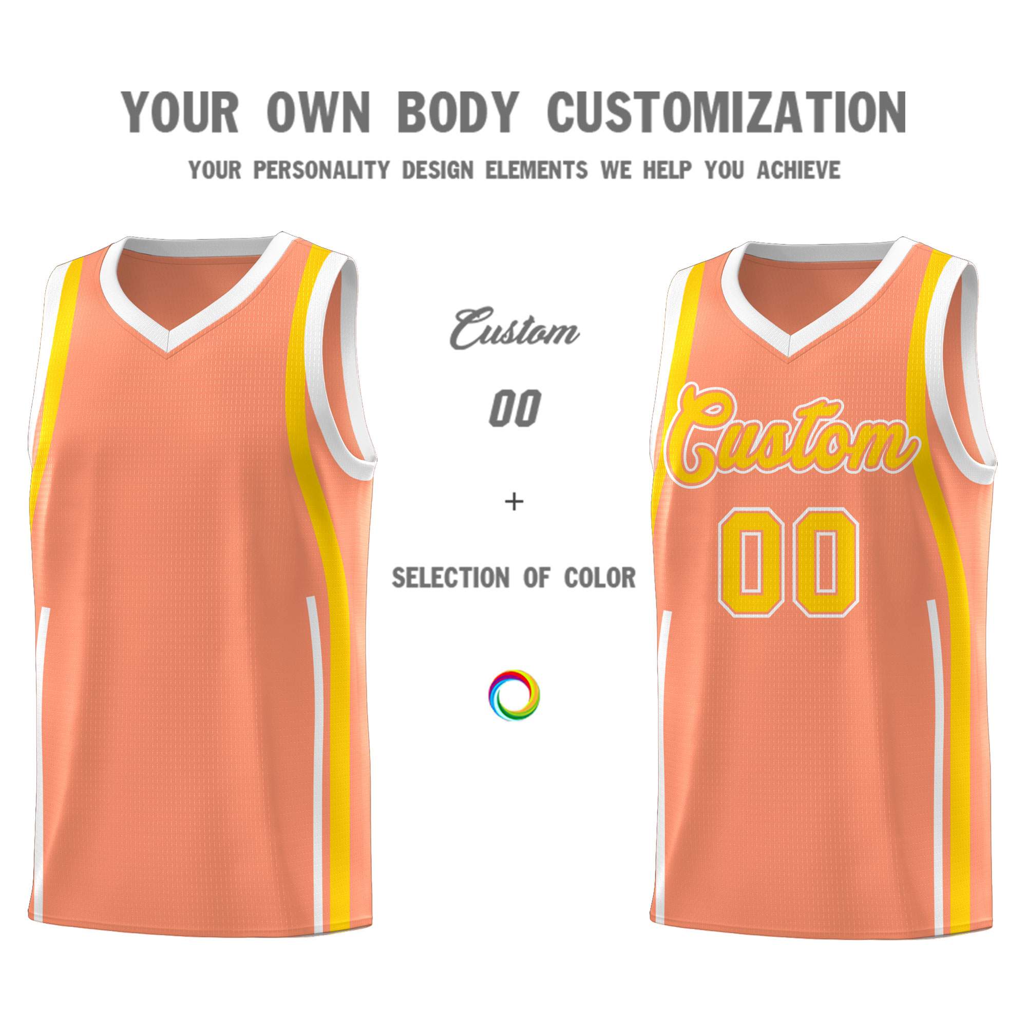 Custom Light Orange Gold AND White Basketball Jersey