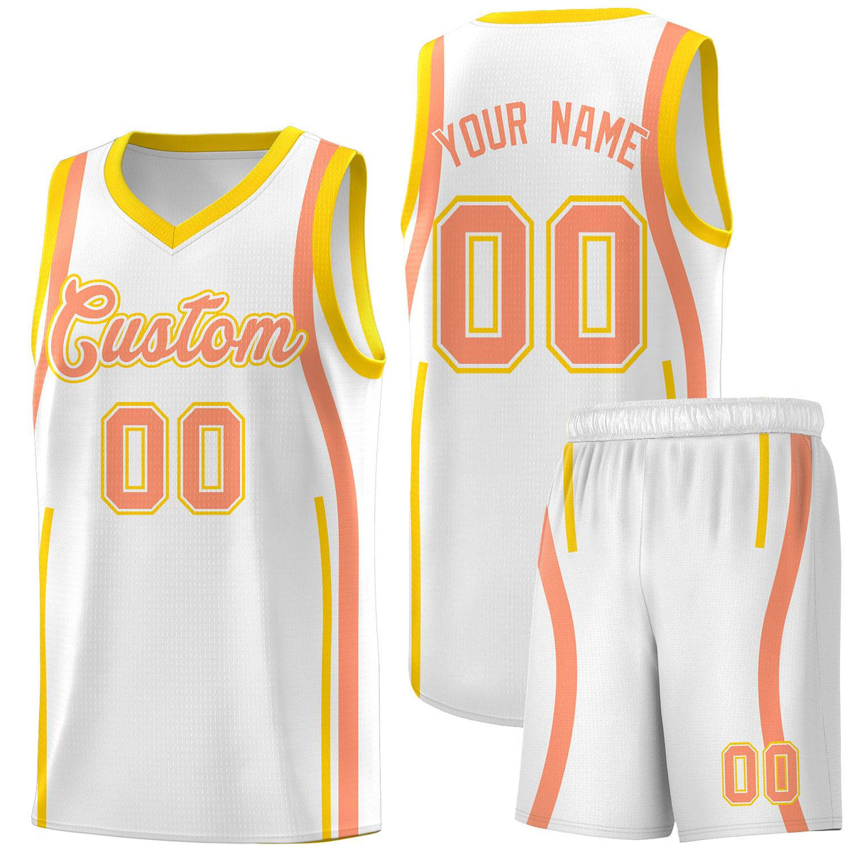 Custom White Light Orange AND Gold Basketball Jersey