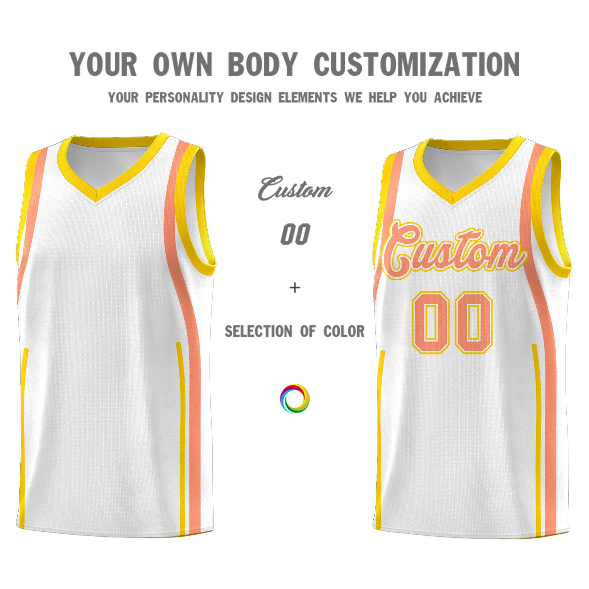 Custom White Light Orange AND Gold Basketball Jersey