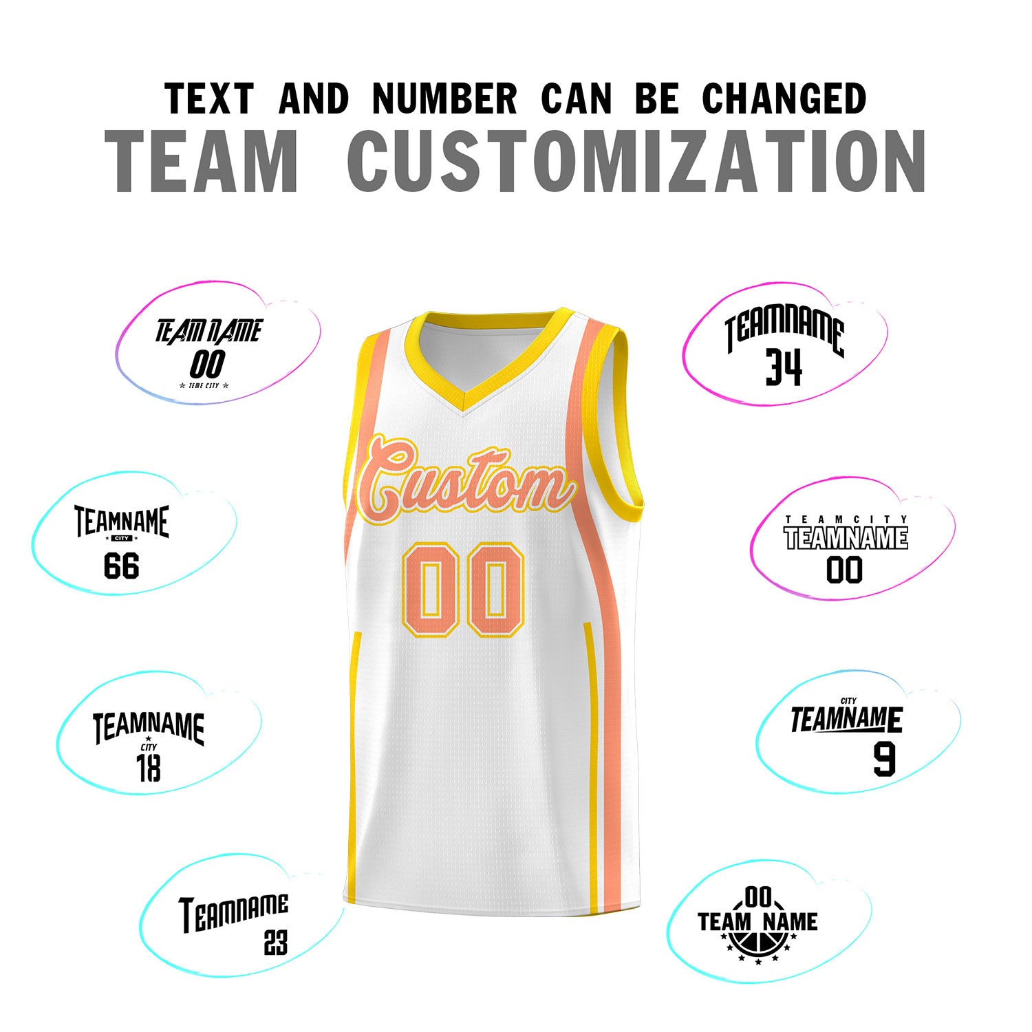 Custom White Light Orange AND Gold Basketball Jersey