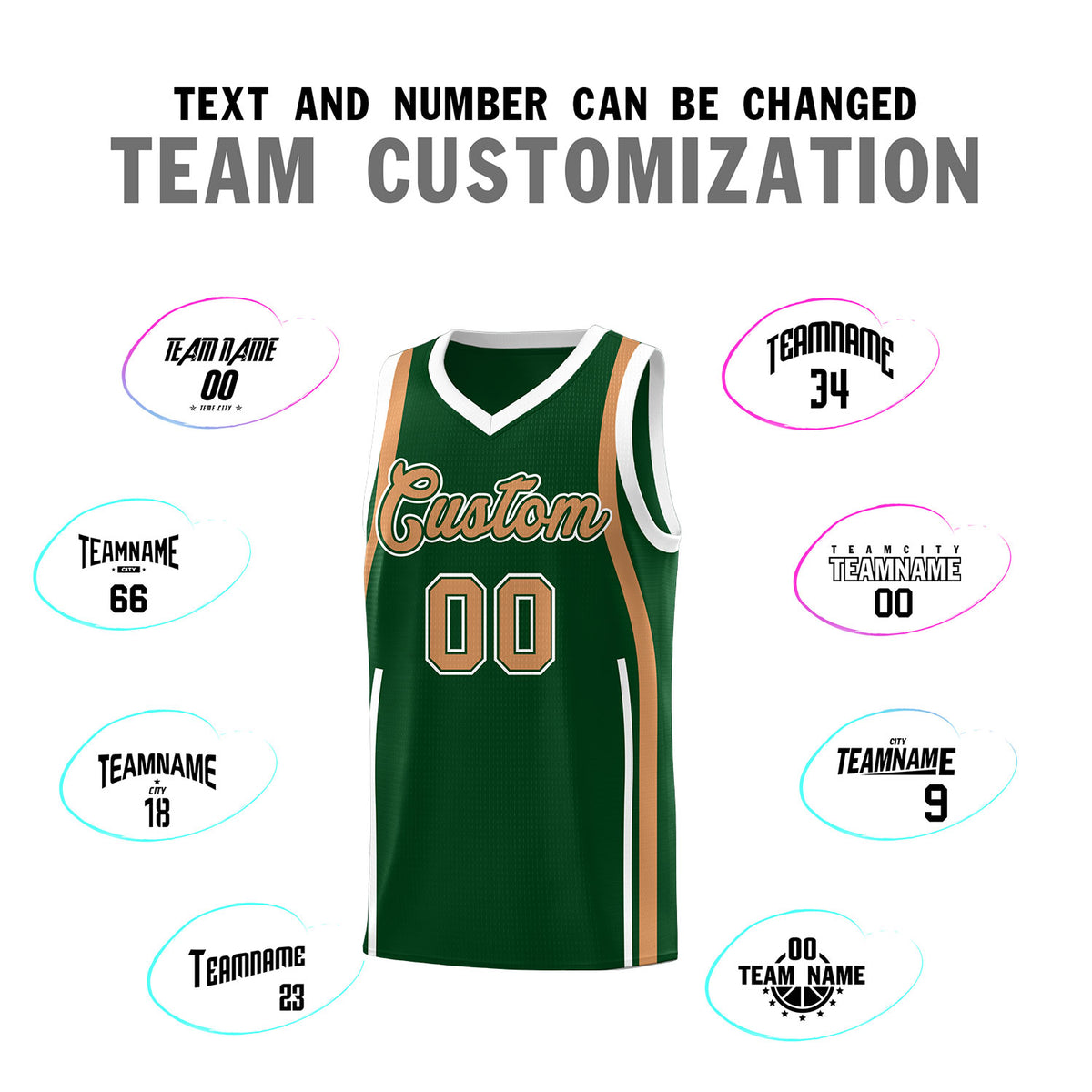 Custom Green Buckskin Brown AND White Basketball Jersey