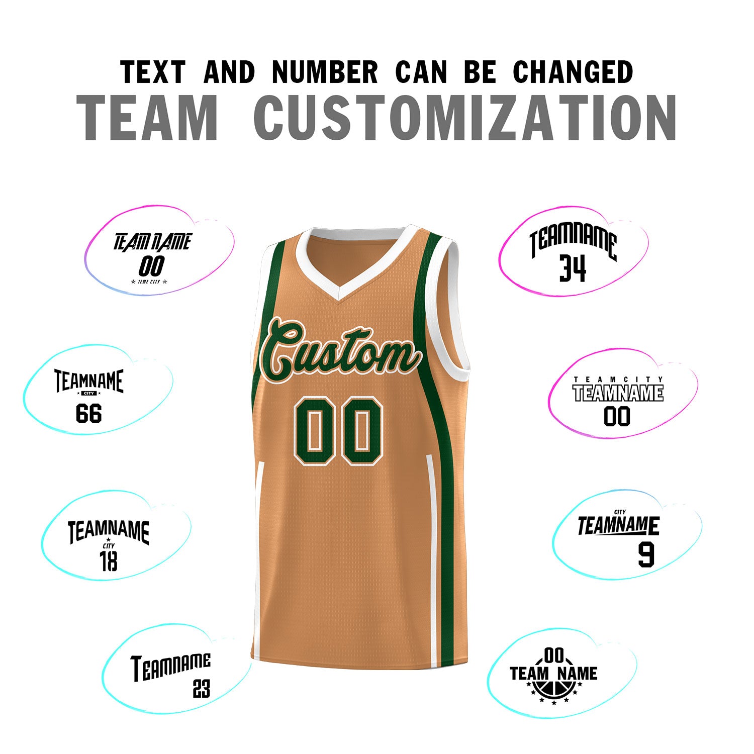 Custom Buckskin Brown Green AND White Basketball Jersey