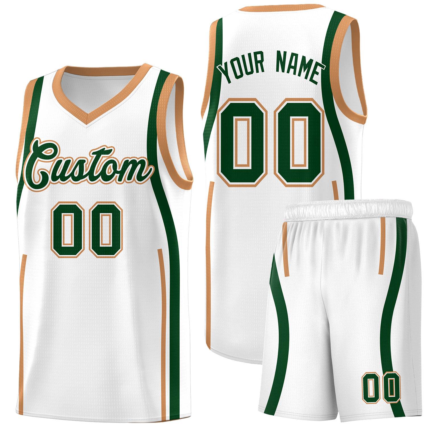 Custom White Green AND Buckskin Brown Basketball Jersey
