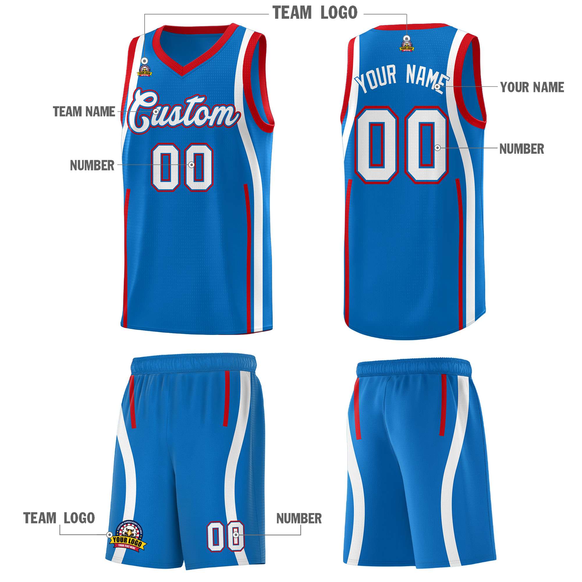 Custom Royal Red AND White Basketball Jersey