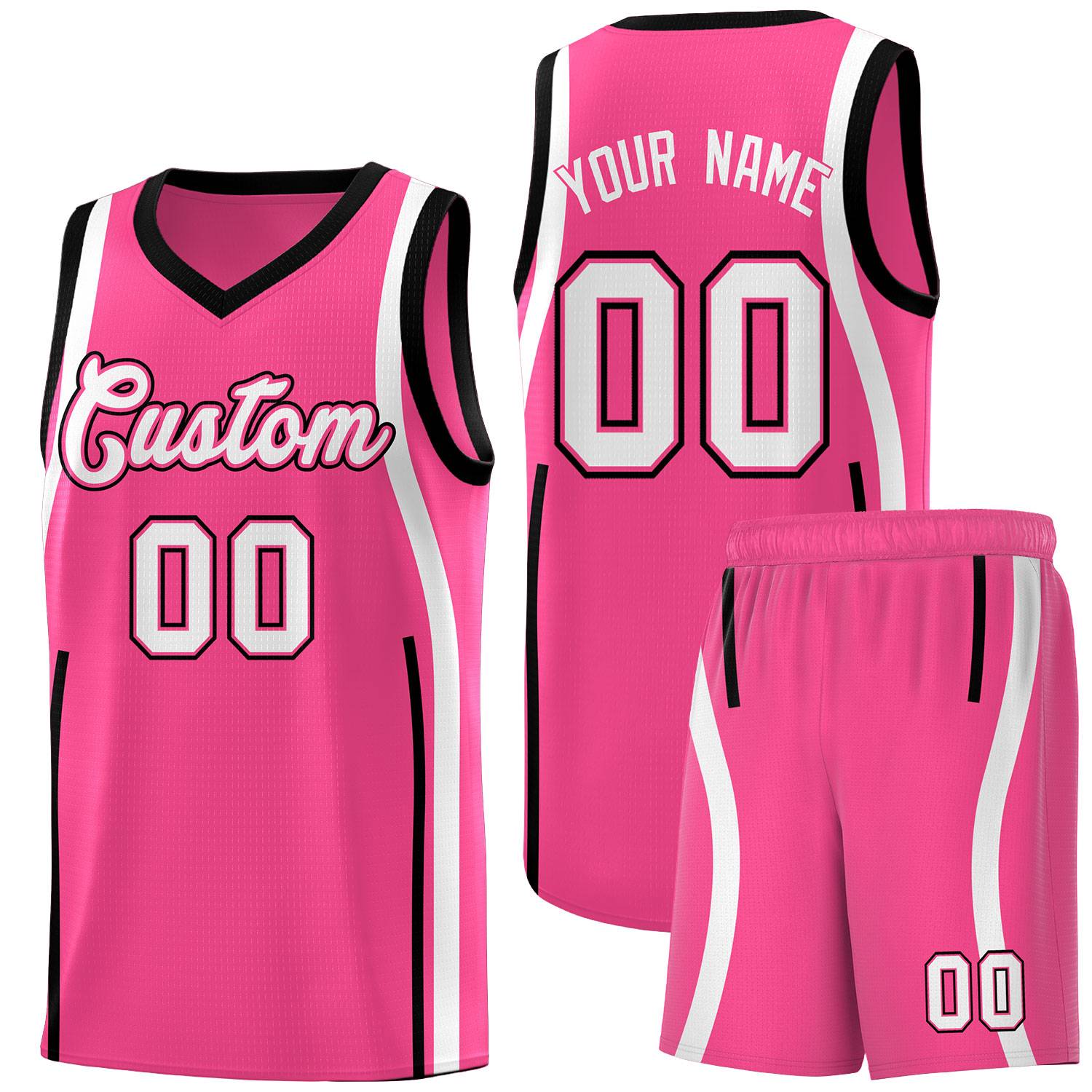 Custom Pink Black AND White Basketball Jersey