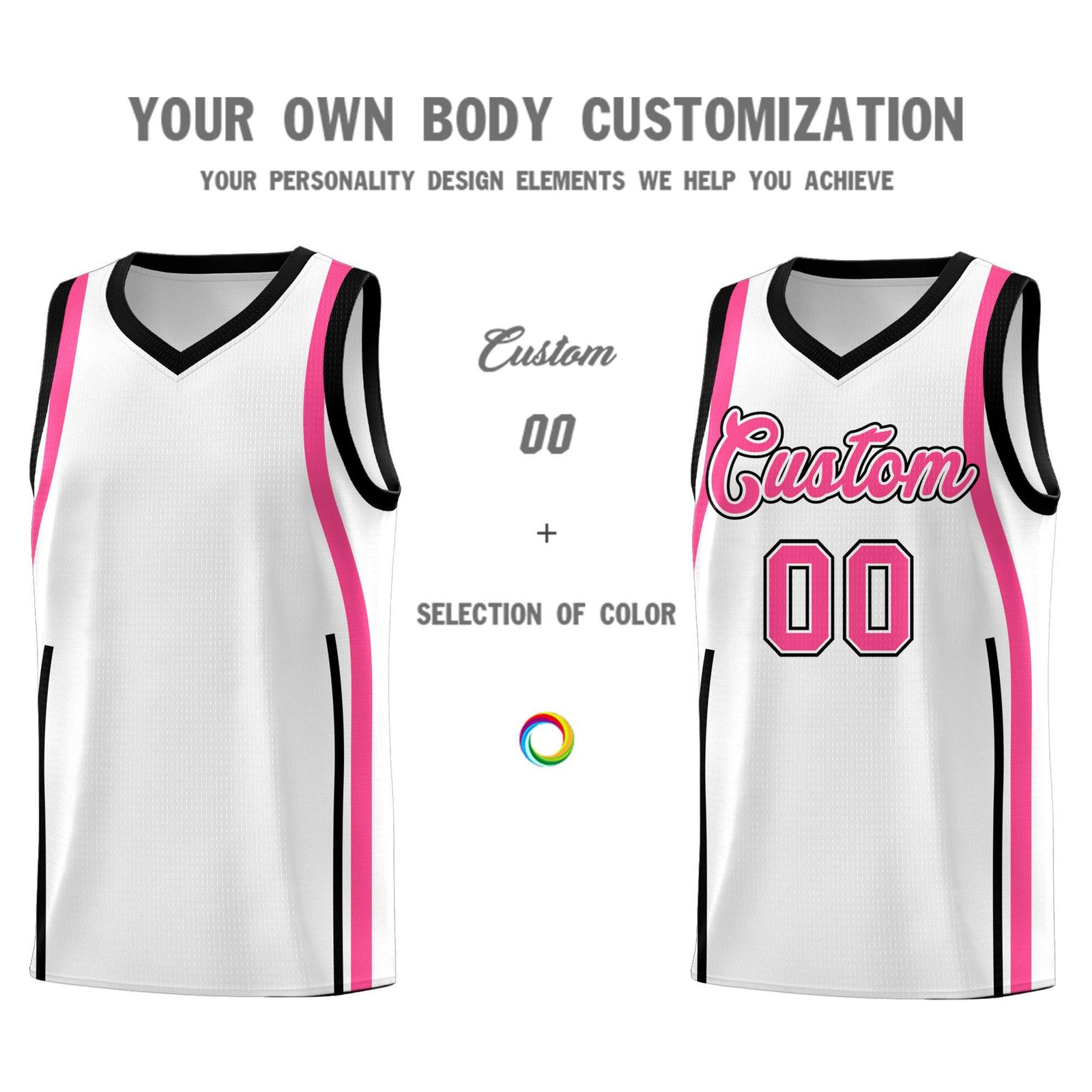 Custom White Pink AND Black Basketball Jersey