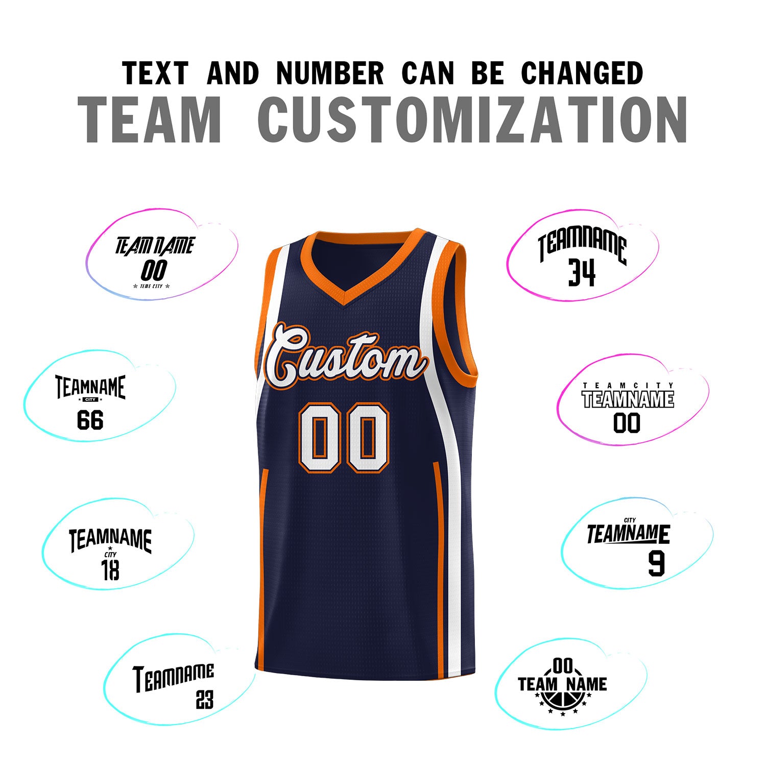 Custom Navy Orange AND White Basketball Jersey
