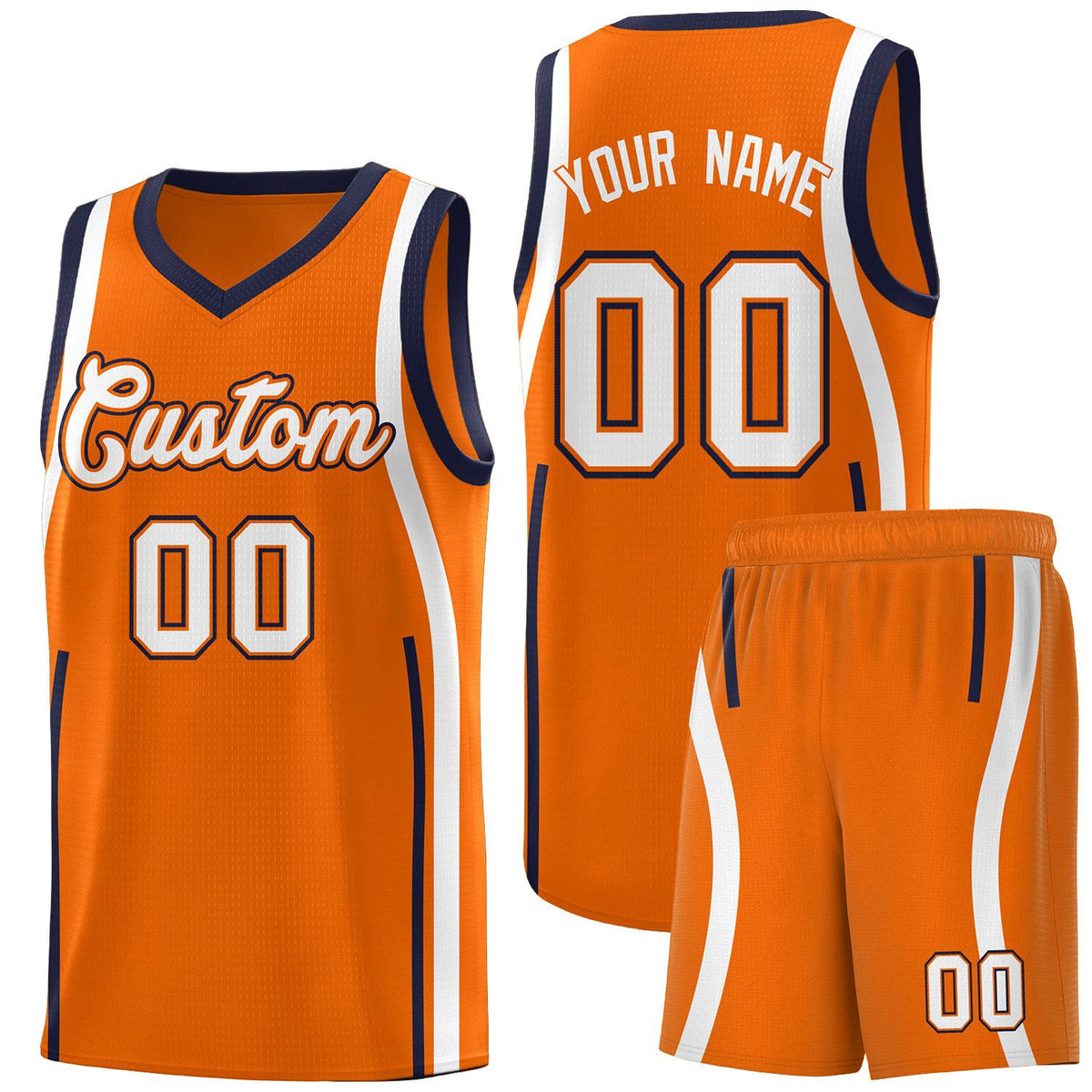 Custom Orange Navy AND White Basketball Jersey