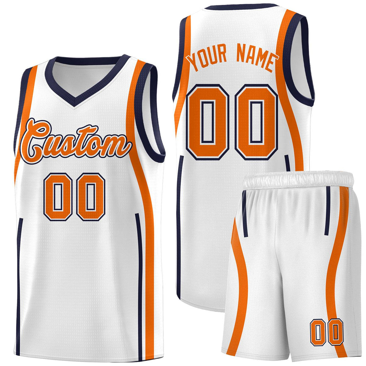 Custom White Navy AND Orange Basketball Jersey