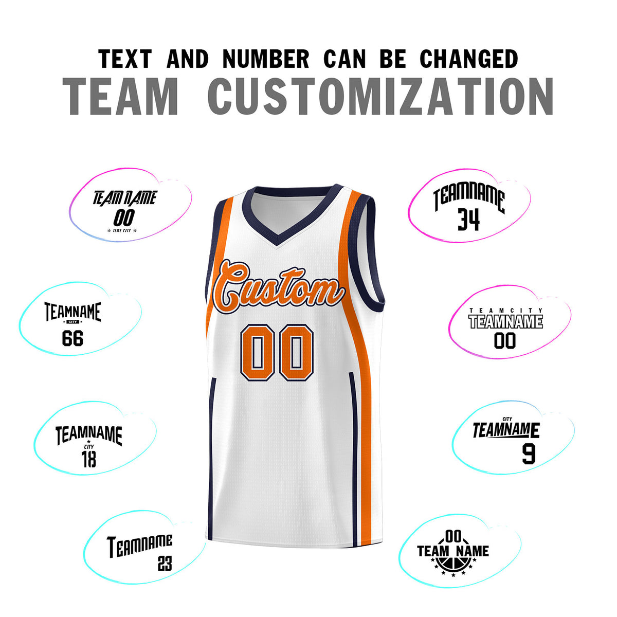 Custom White Navy AND Orange Basketball Jersey