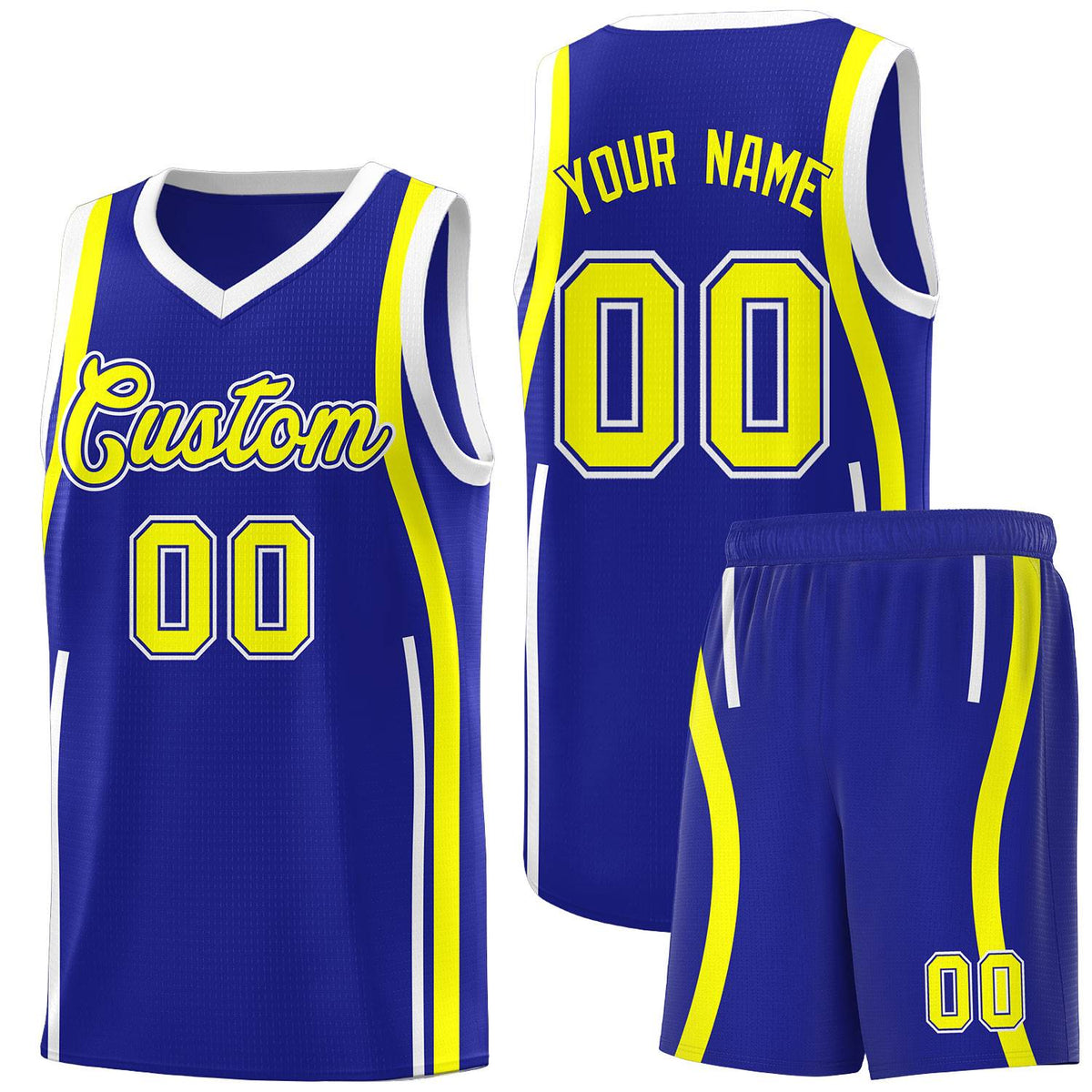 Custom Royal Fluorescent Yellow AND White Basketball Jersey