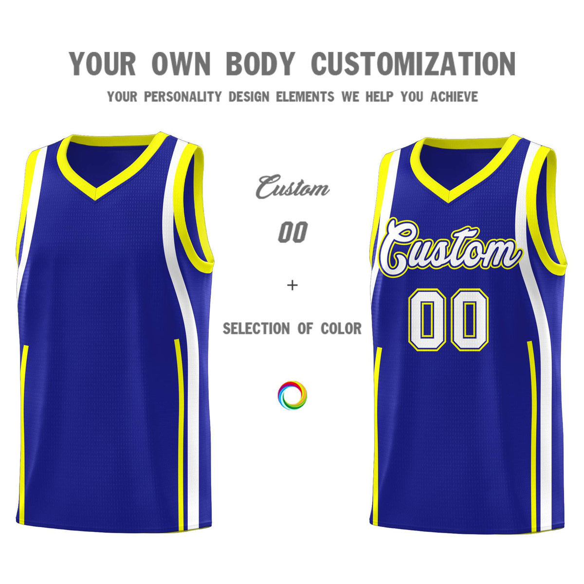 Custom Royal Fluorescent Yellow AND White Basketball Jersey