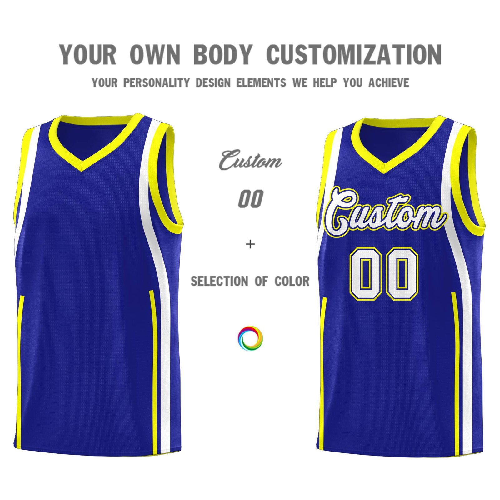 Custom Royal Fluorescent Yellow AND White Basketball Jersey