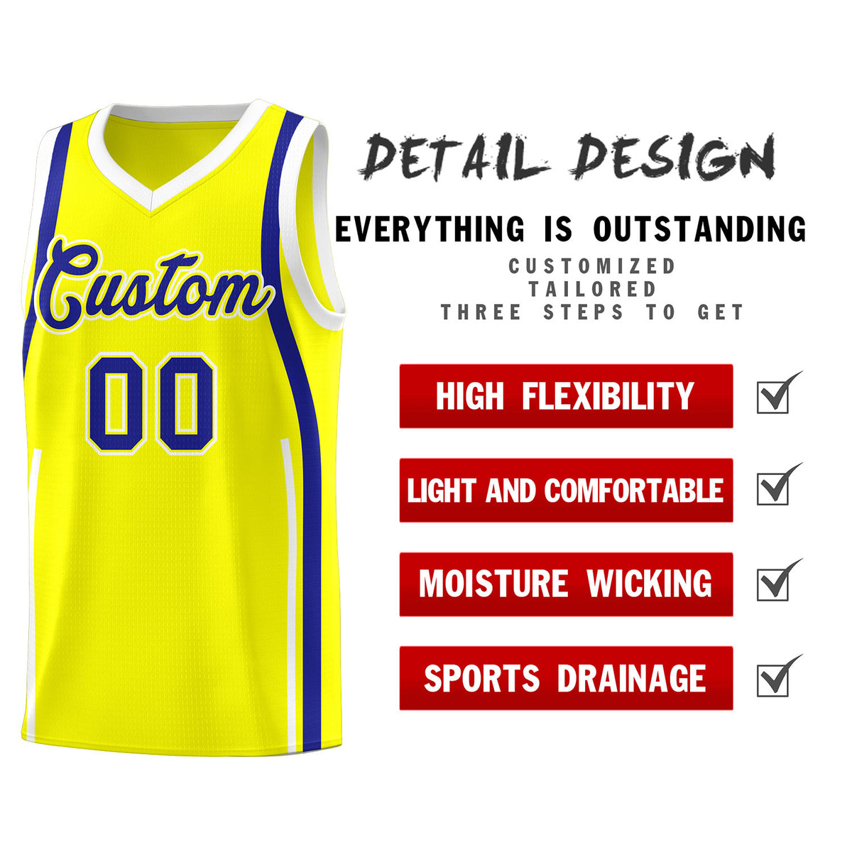 Custom Fluorescent Yellow Royal AND White Basketball Jersey