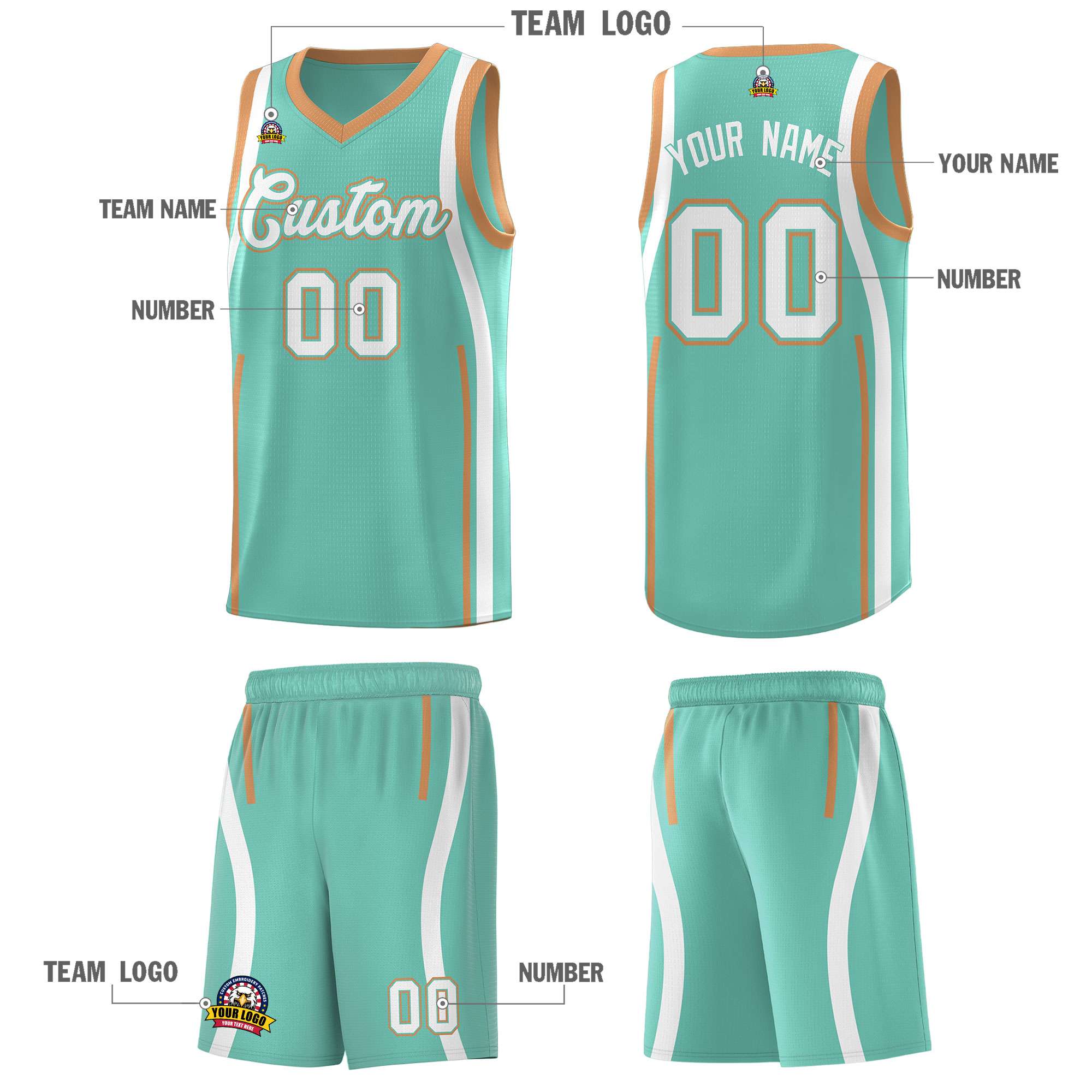 Custom Bright Green Buckskin Brown AND White Basketball Jersey