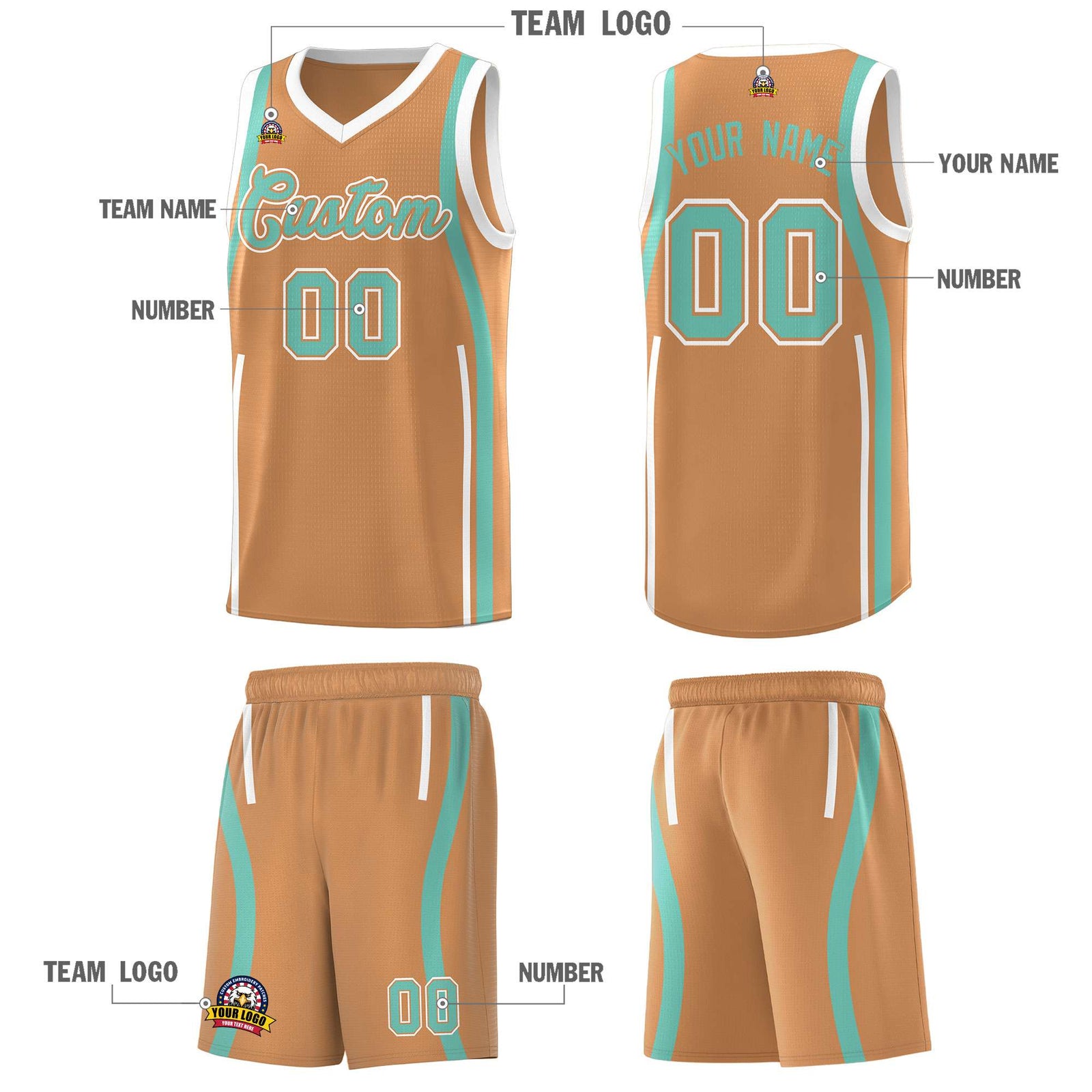 Custom Buckskin Brown Bright Green AND White Basketball Jersey