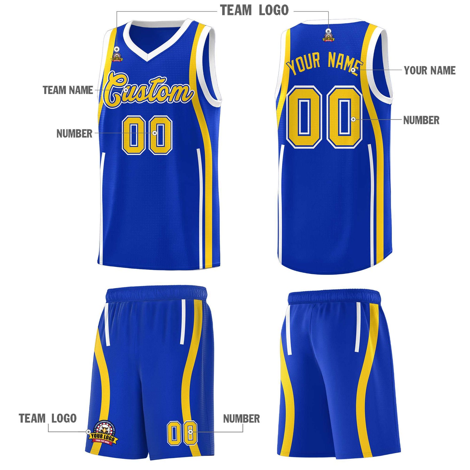 Custom Royal Gold AND White Basketball Jersey