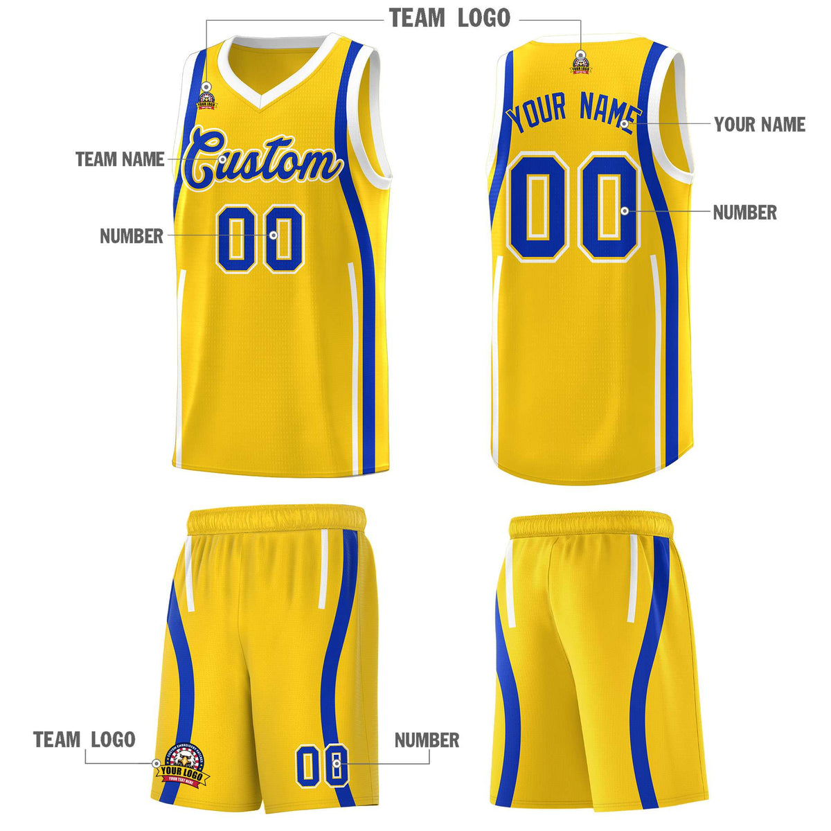 Custom Gold Royal AND White Basketball Jersey