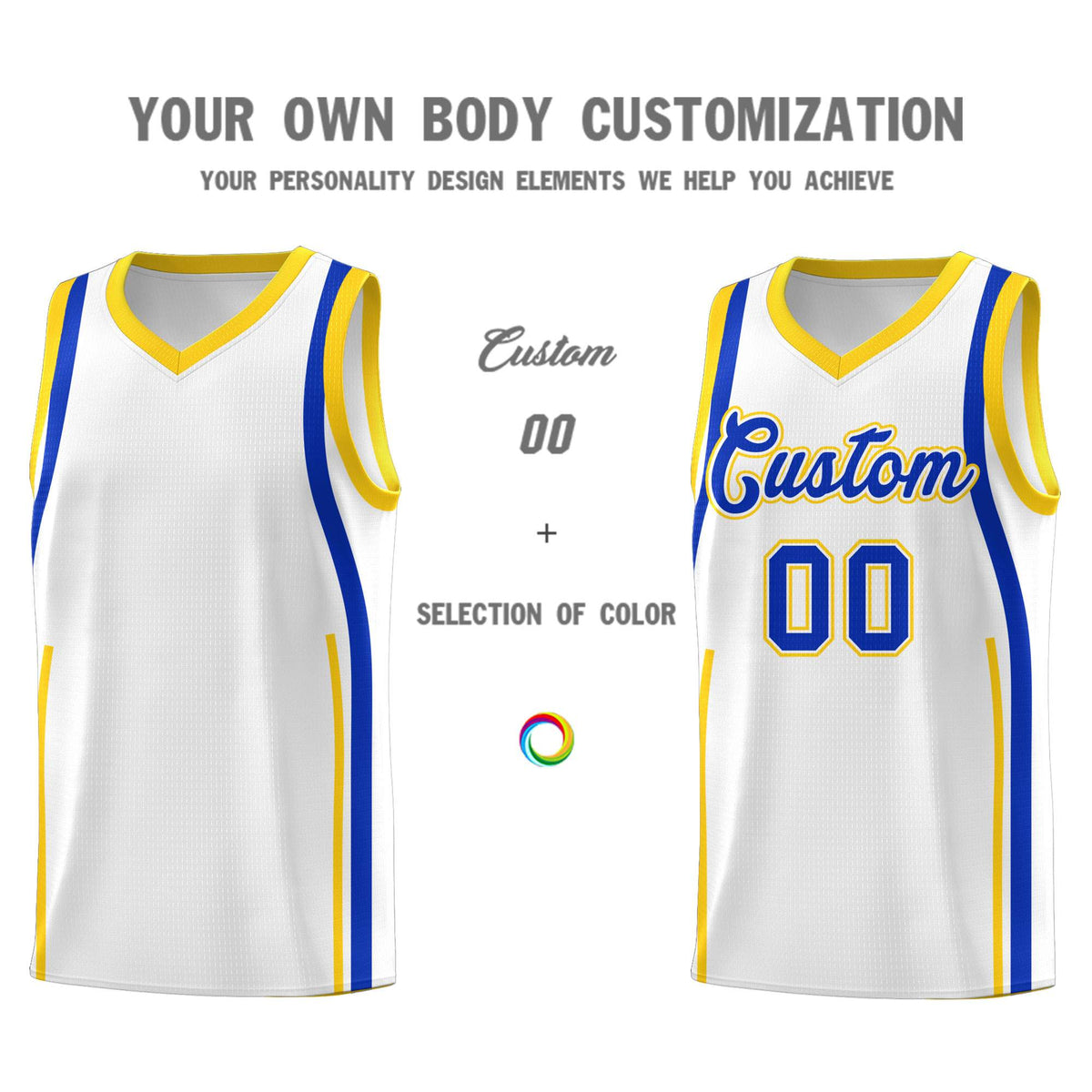 Custom White Royal AND Gold Basketball Jersey