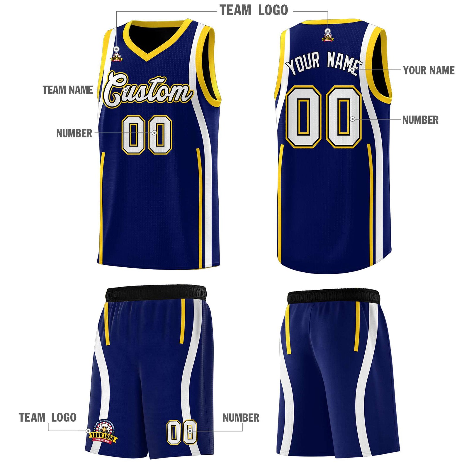 Custom Navy Gold AND White Basketball Jersey
