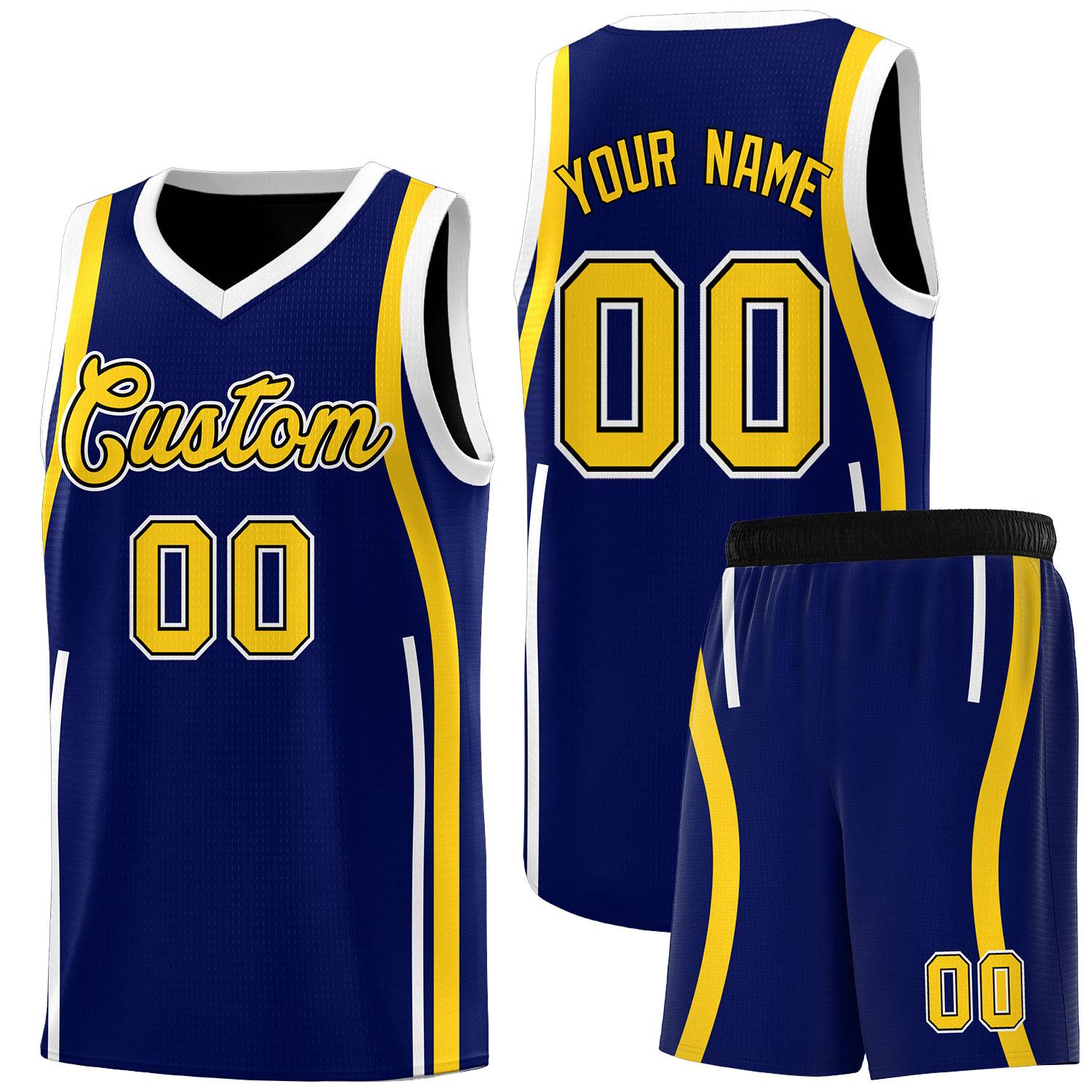 Custom Navy Gold AND White Basketball Jersey