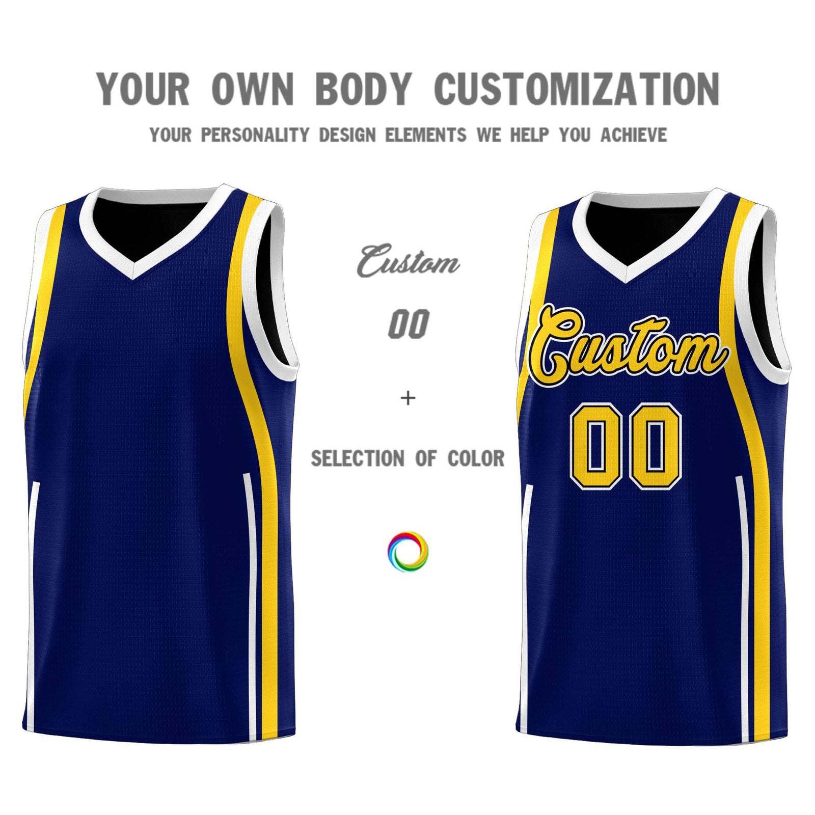 Custom Navy Gold AND White Basketball Jersey