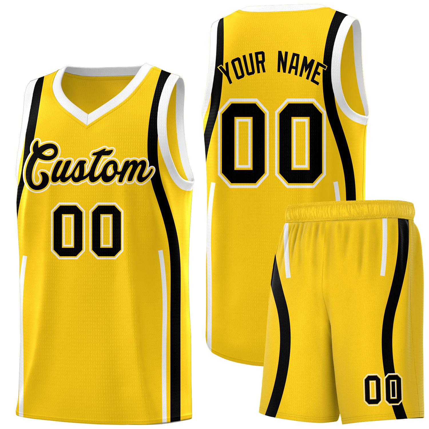 Custom Gold Black AND White Basketball Jersey