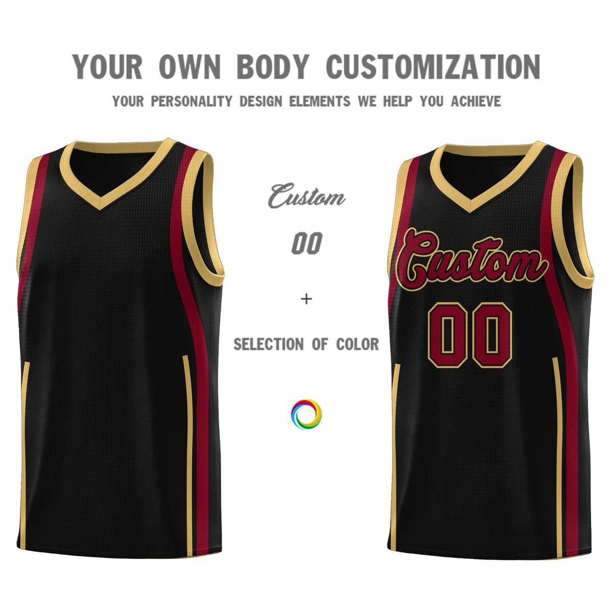 Custom Black Crimson AND Old Gold Basketball Jersey