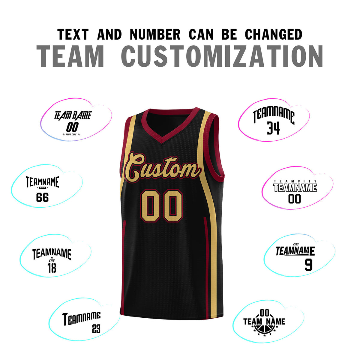 Custom Black Crimson AND Old Gold Basketball Jersey