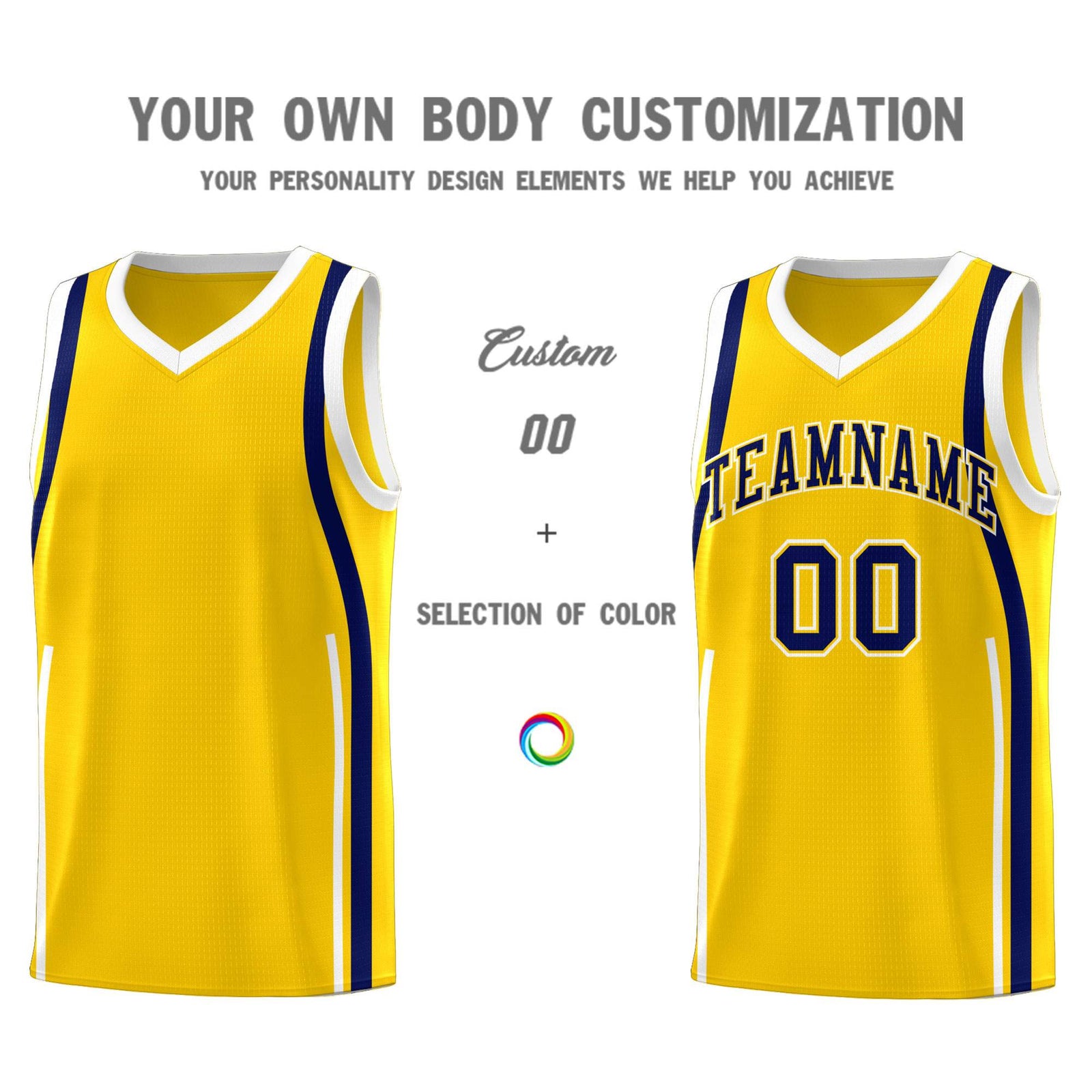 Custom Gold Navy-White Ribbon Pattern Basketball Kits