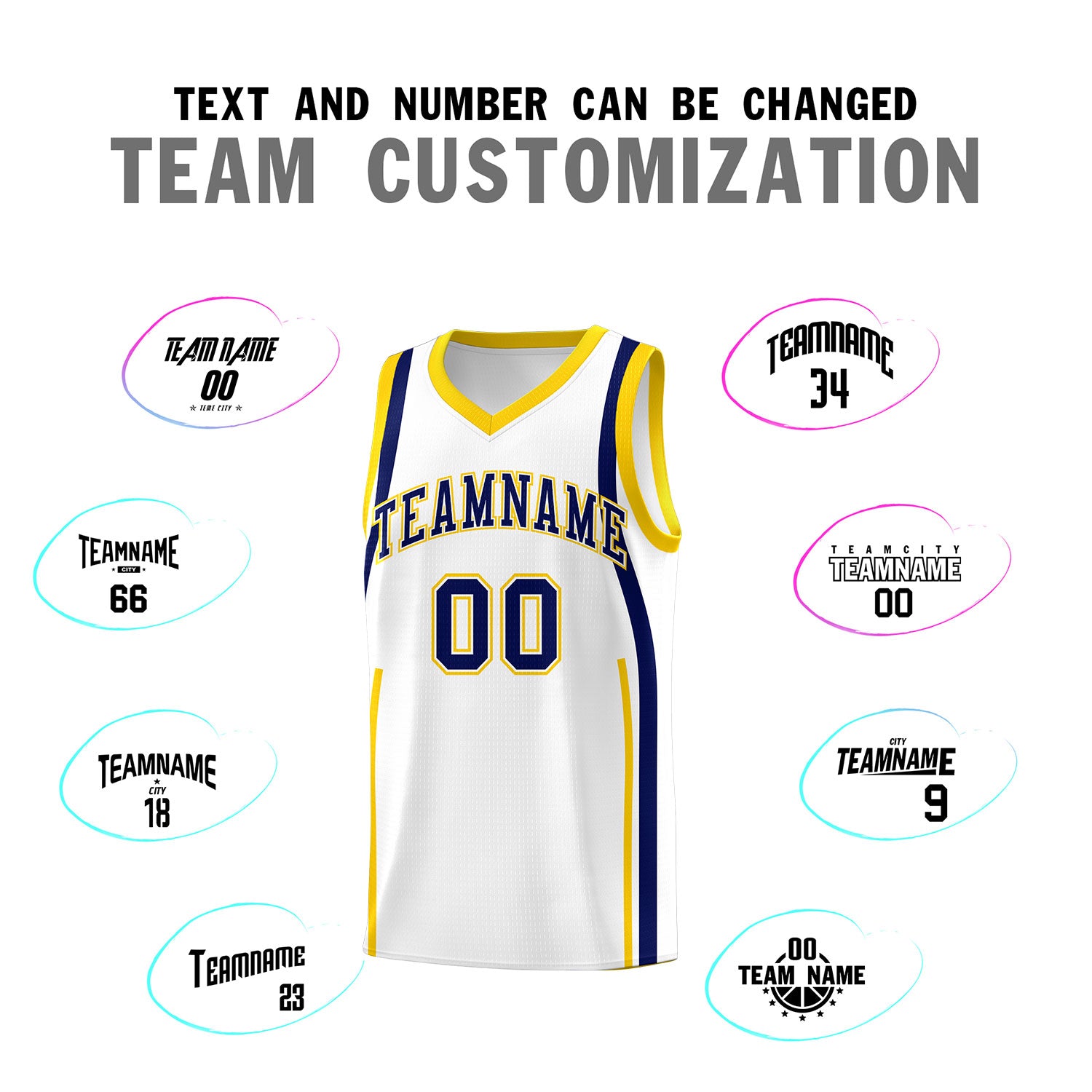 Custom White Navy-Gold Ribbon Pattern Basketball Kits