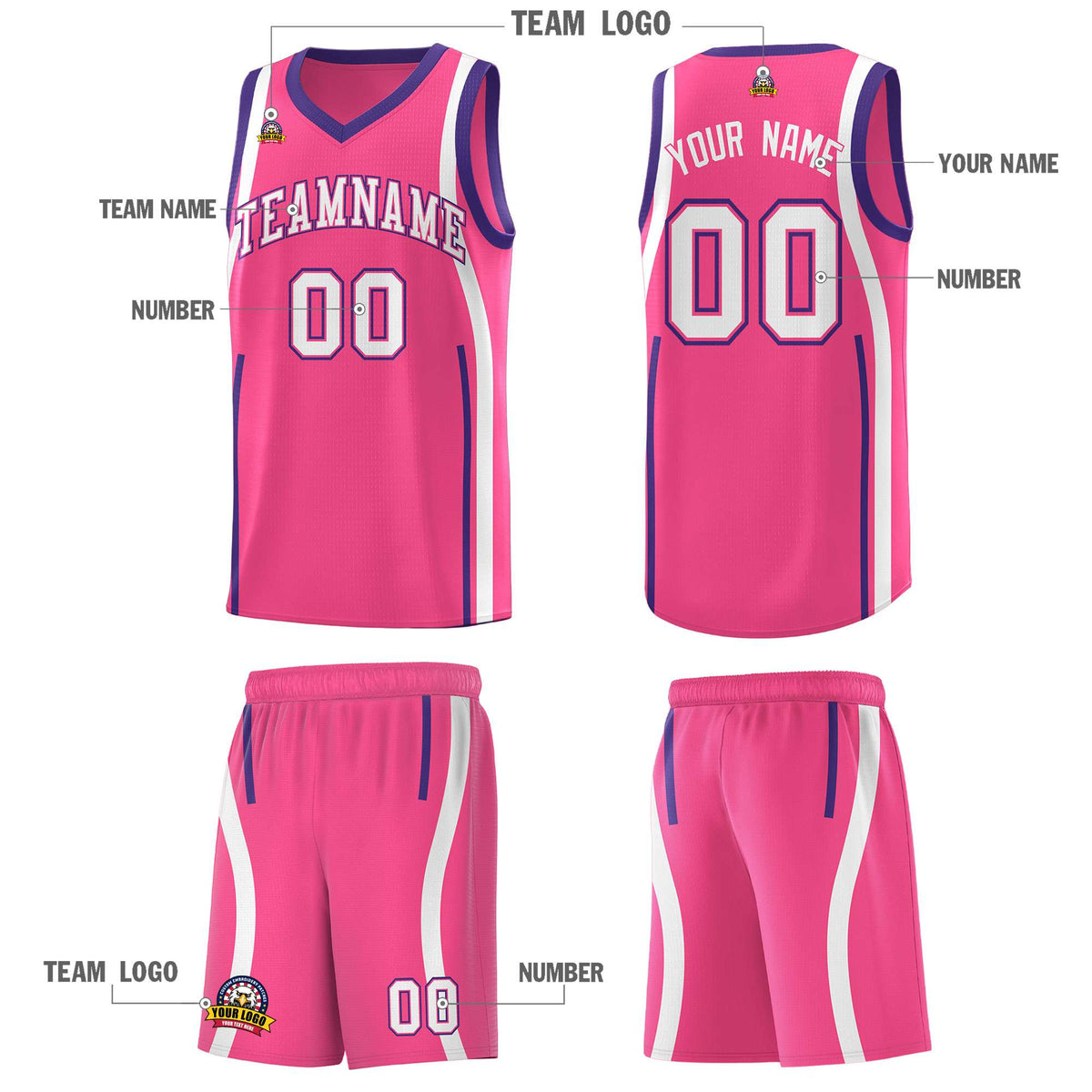 Custom Pink Purple-White Ribbon Pattern Basketball Kits