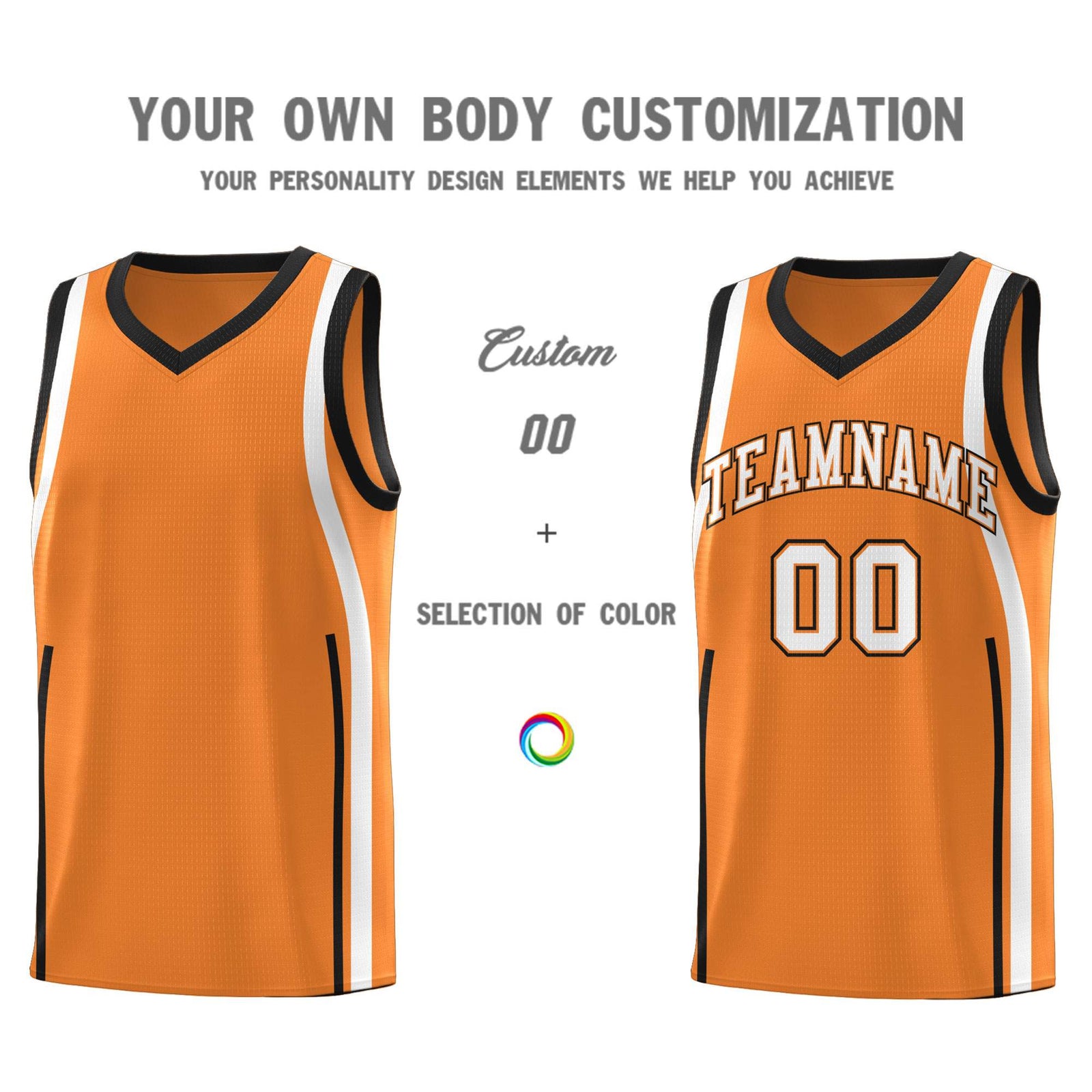 Custom Gold Orange Black-White Ribbon Pattern Basketball Kits