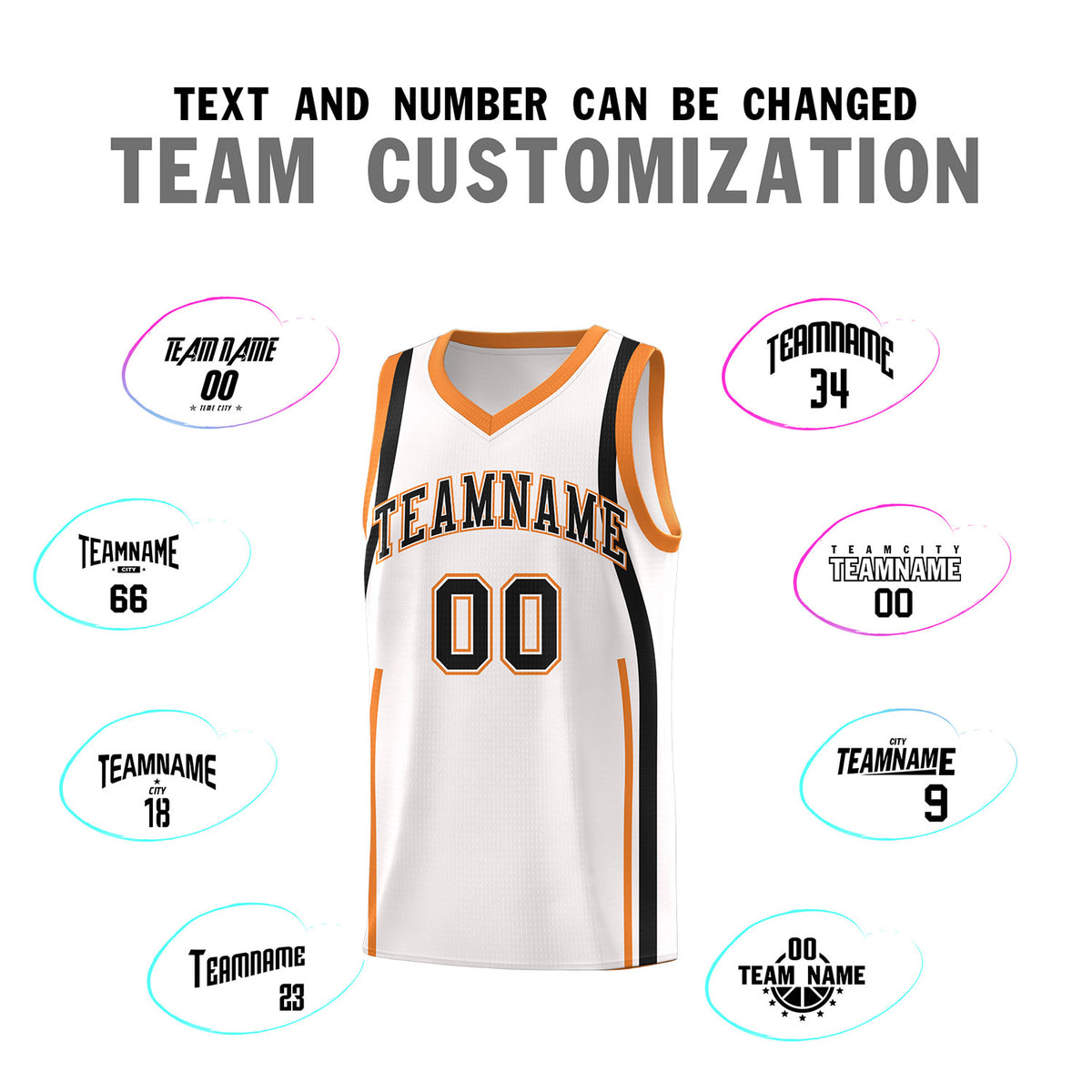 Custom White Gold Orange-Black Ribbon Pattern Basketball Kits