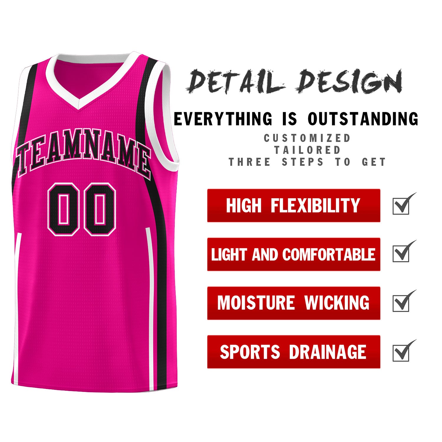 Custom Pink Black-White Ribbon Pattern Basketball Kits