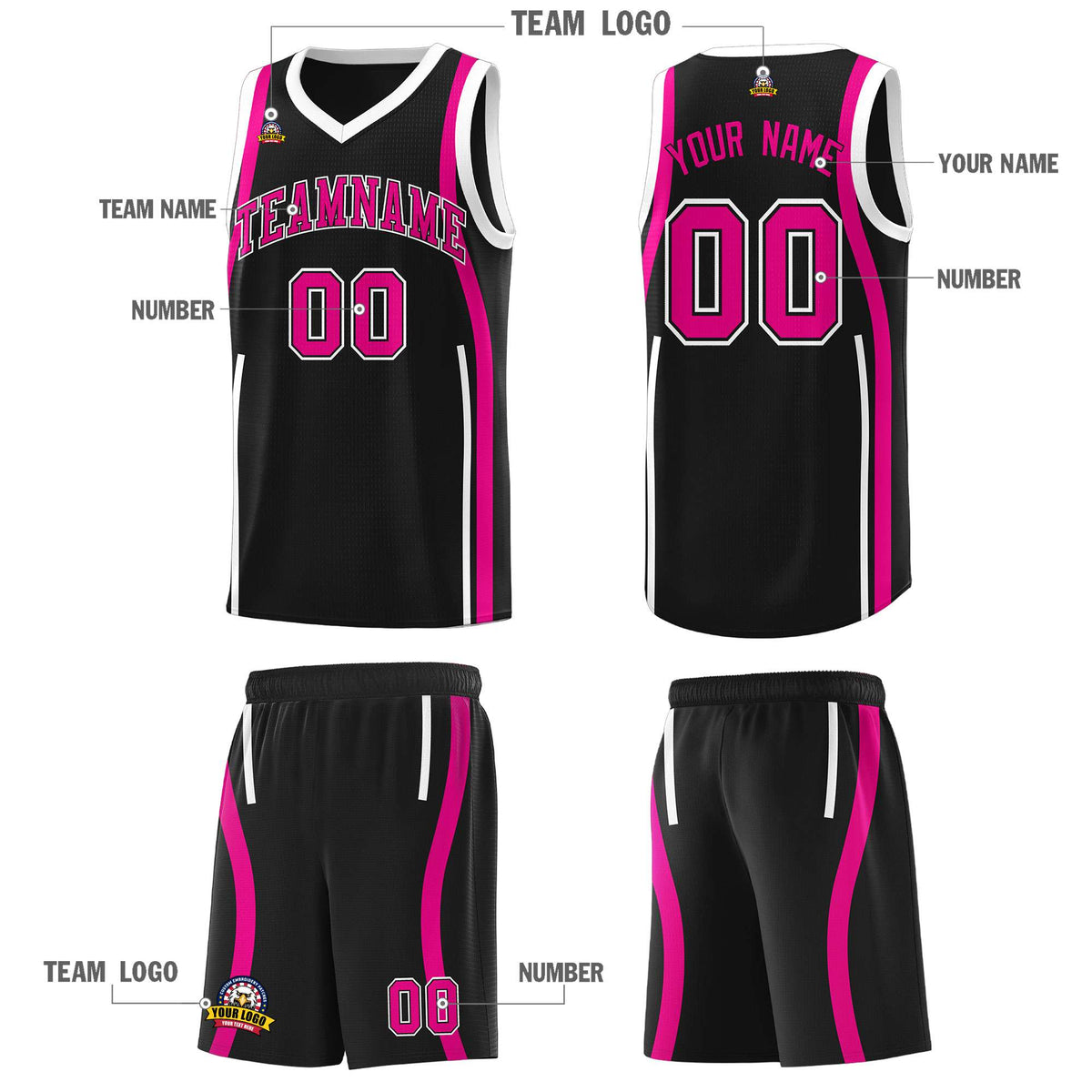 Custom Black Pink-White Ribbon Pattern Basketball Kits