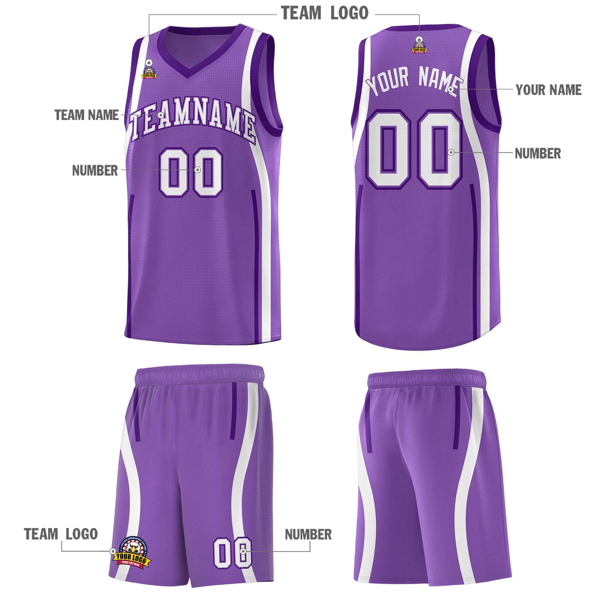 Custom Light Purple Purple-White Ribbon Pattern Basketball Kits