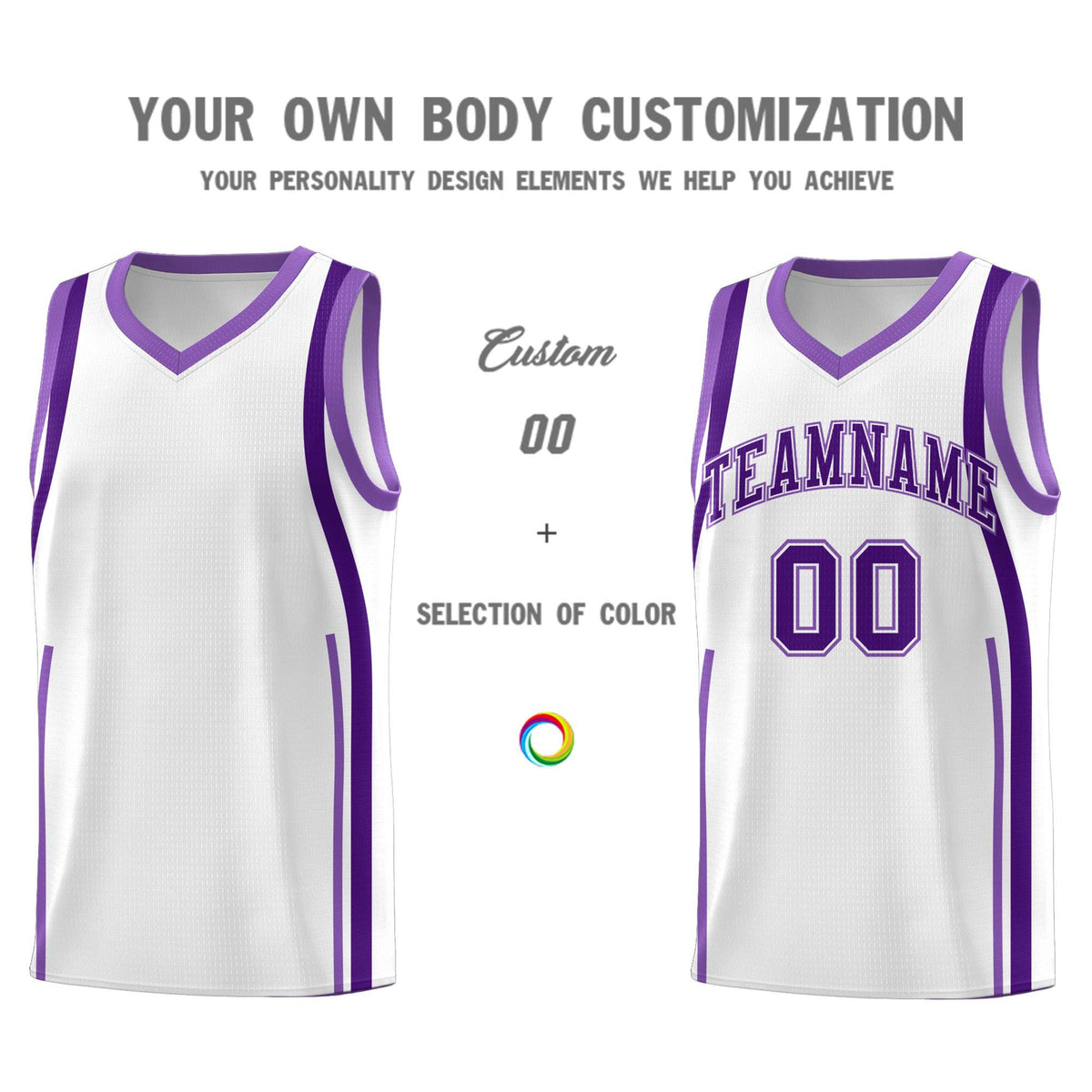 Custom White Purple-Light Purple Ribbon Pattern Basketball Kits