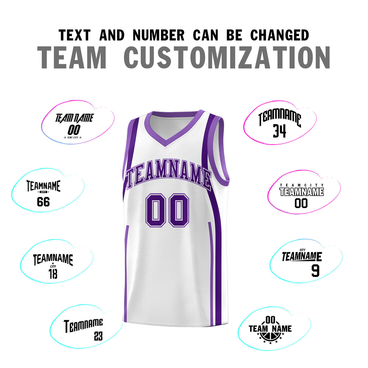 Custom White Purple-Light Purple Ribbon Pattern Basketball Kits