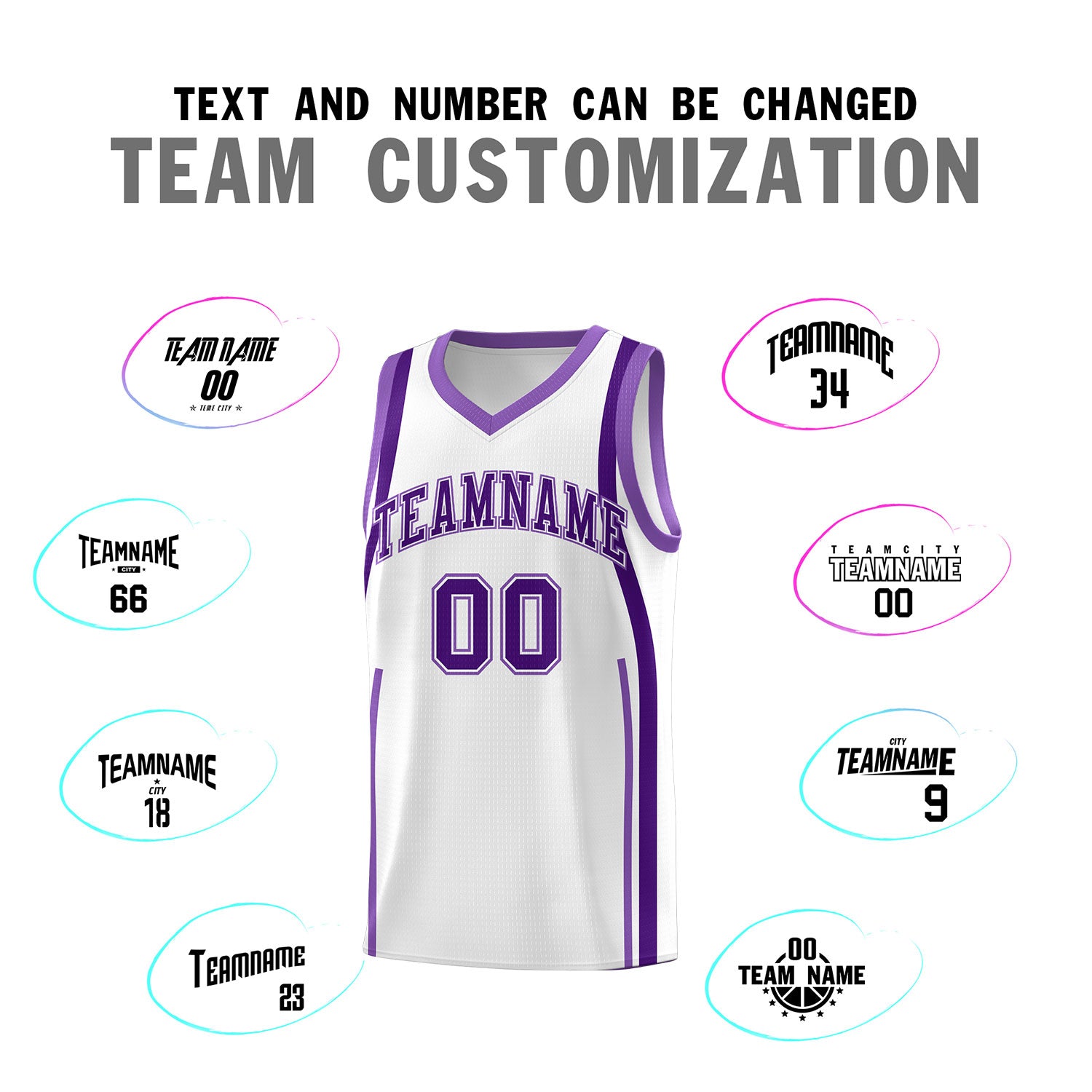 Custom White Purple-Light Purple Ribbon Pattern Basketball Kits