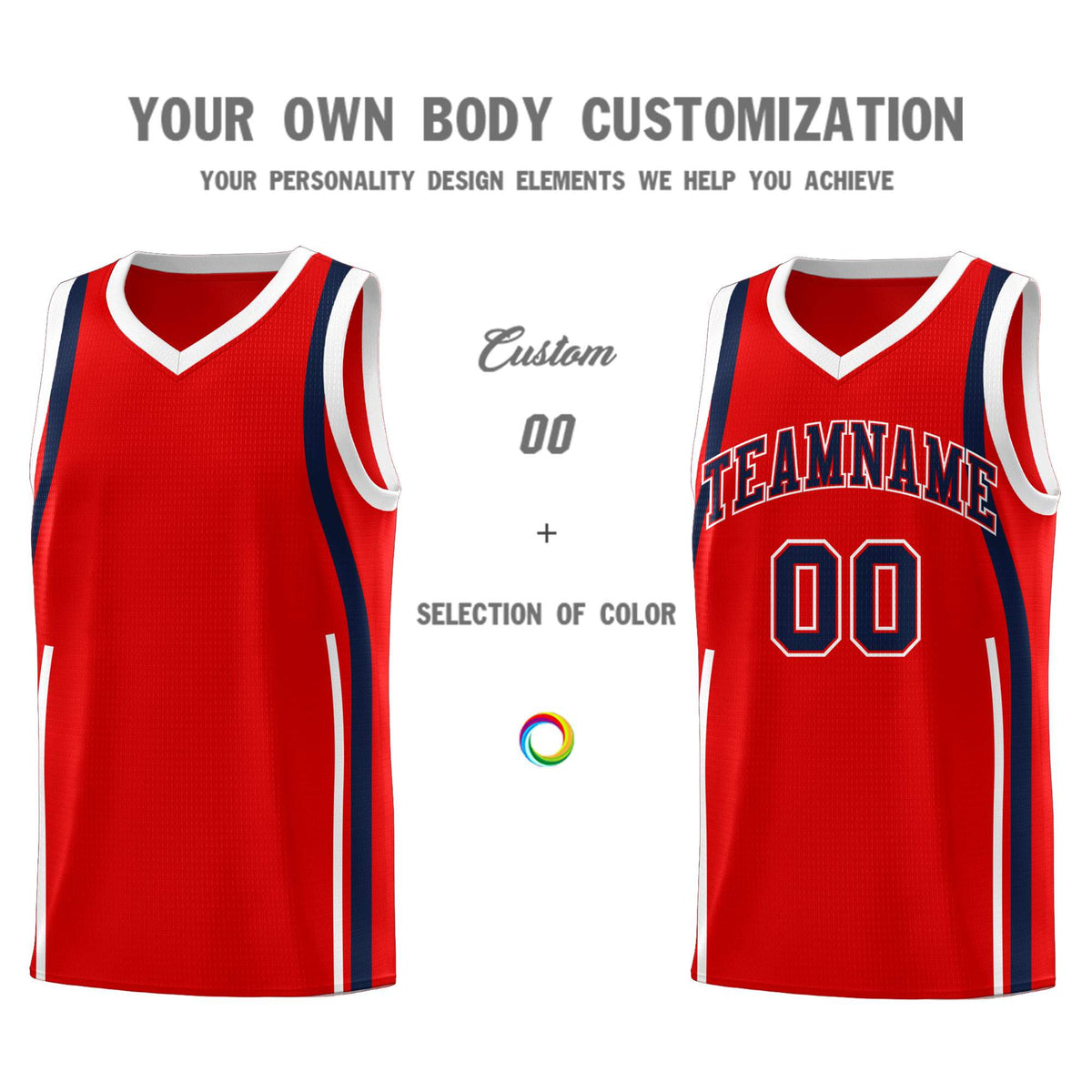Custom Red Navy-White Ribbon Pattern Basketball Kits
