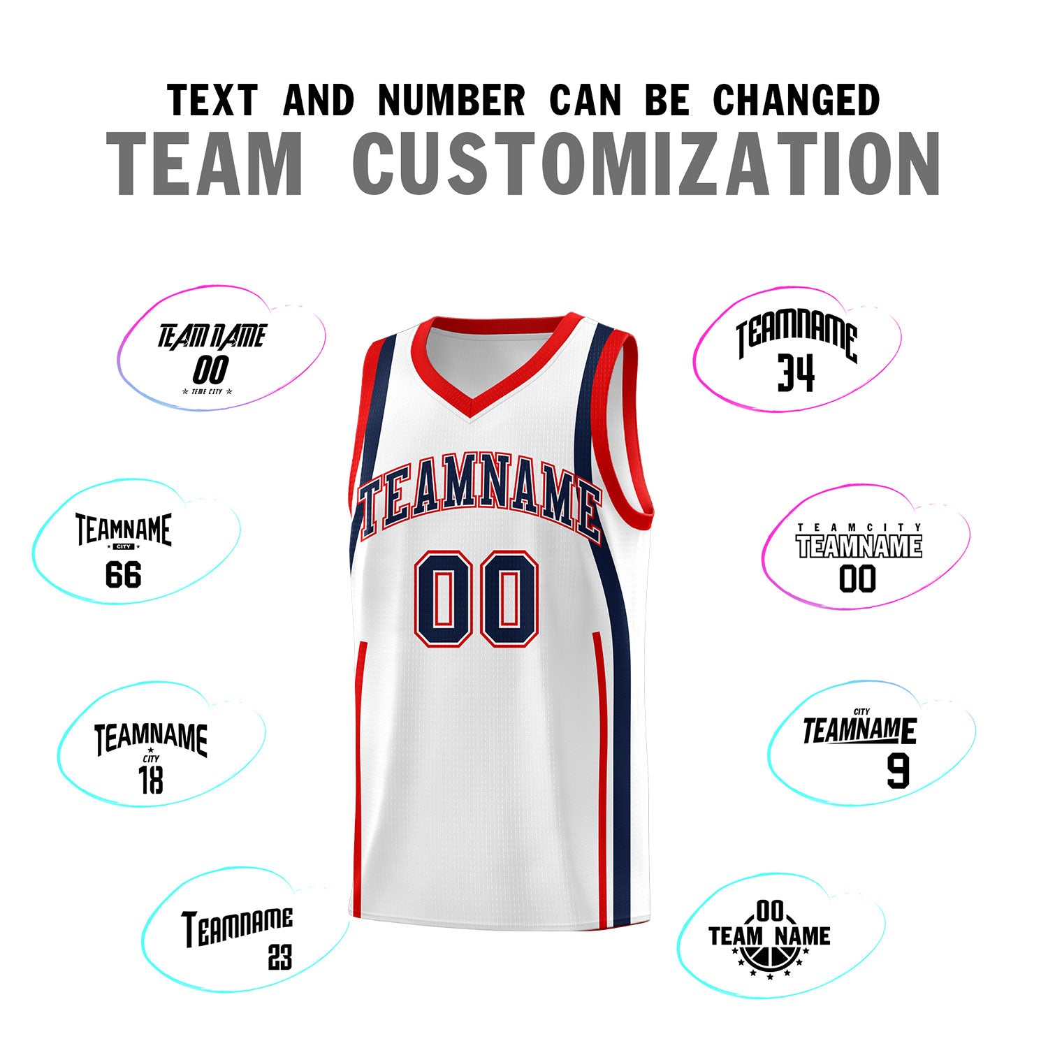 Custom White Navy-Red Ribbon Pattern Basketball Kits