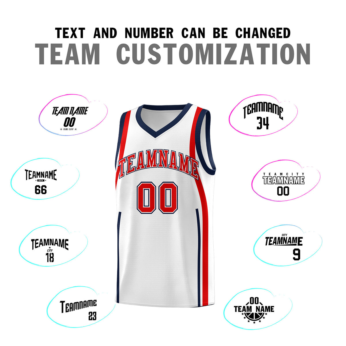 Custom White Navy-Red Ribbon Pattern Basketball Kits